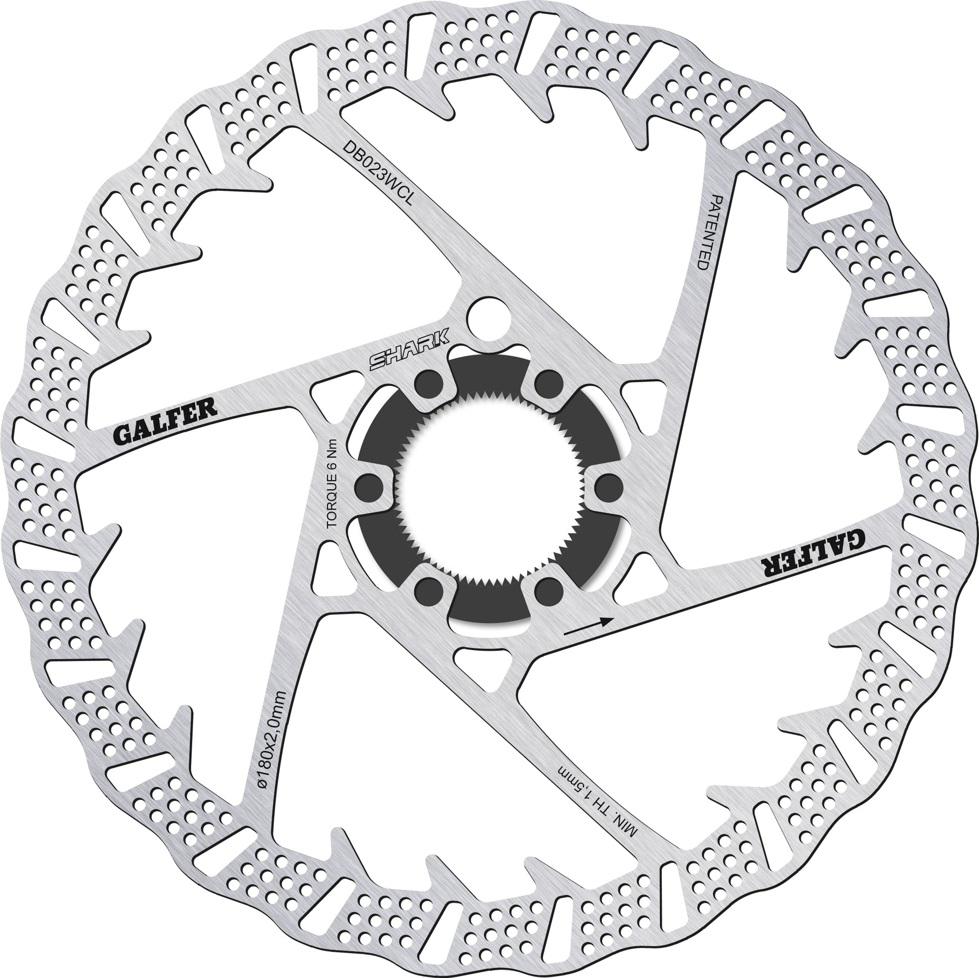 Galfer Shark Centrelock Disc Brake Rotor - 180mm - Centrelock - 2.0mm - Image 2