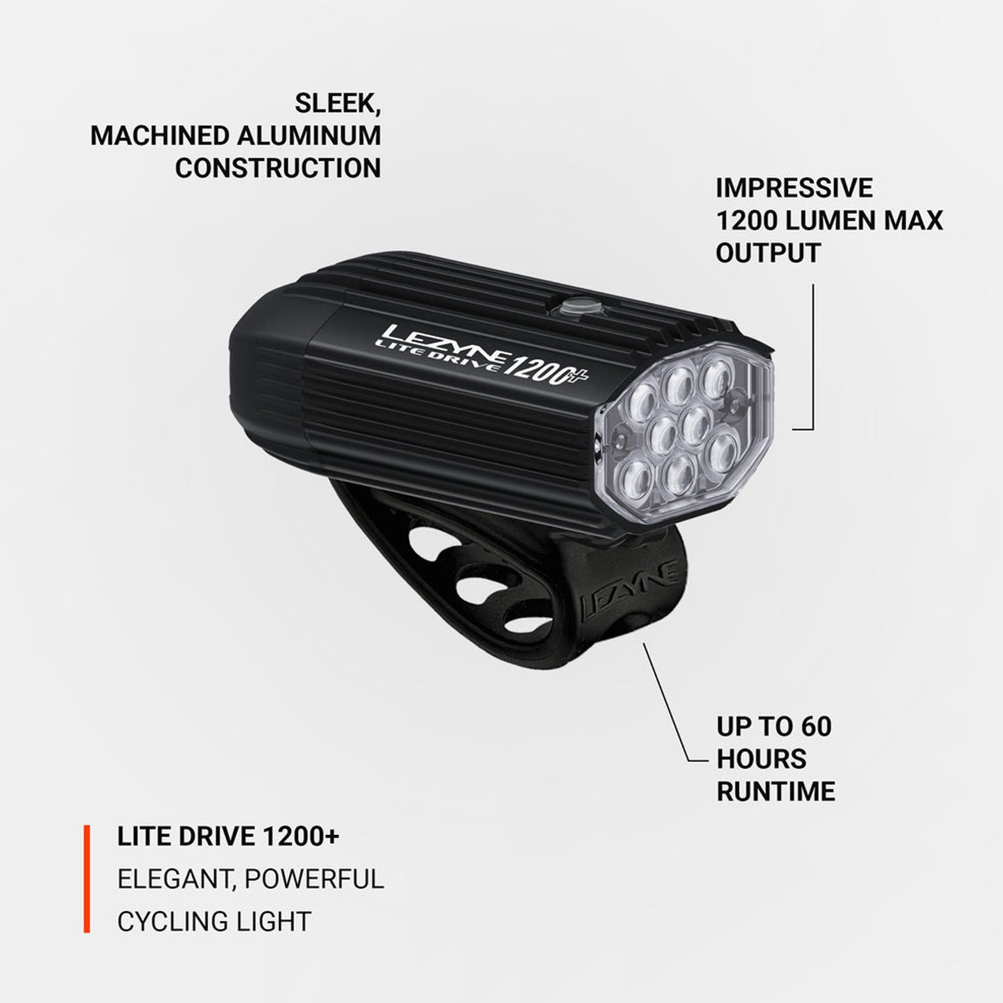 Lezyne Lite Drive Light 1200+ - Front - 1200 - Black - Image 2