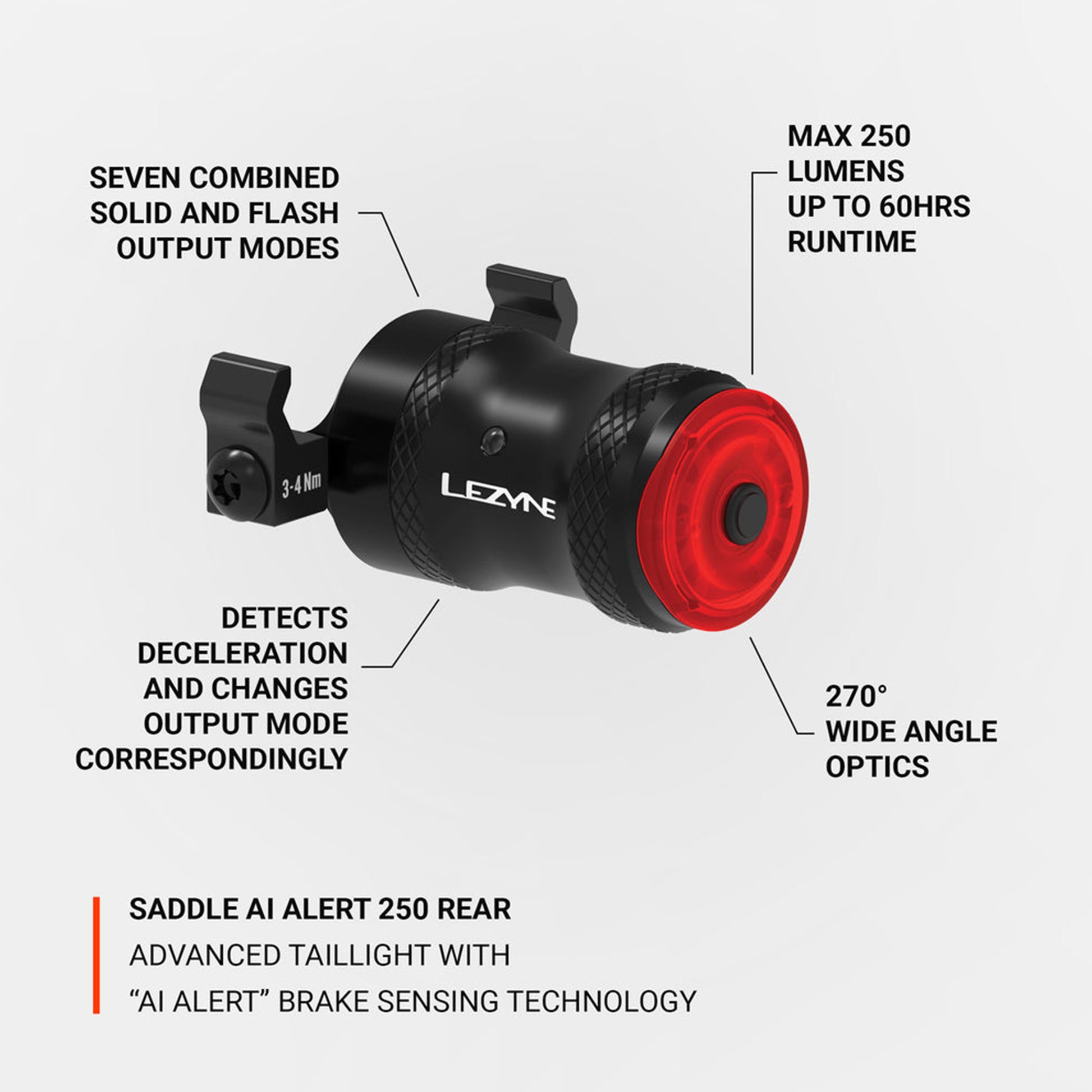 Lezyne Saddle Ai Alert 250 Rear Light - Rear - 250 - Black - Image 3