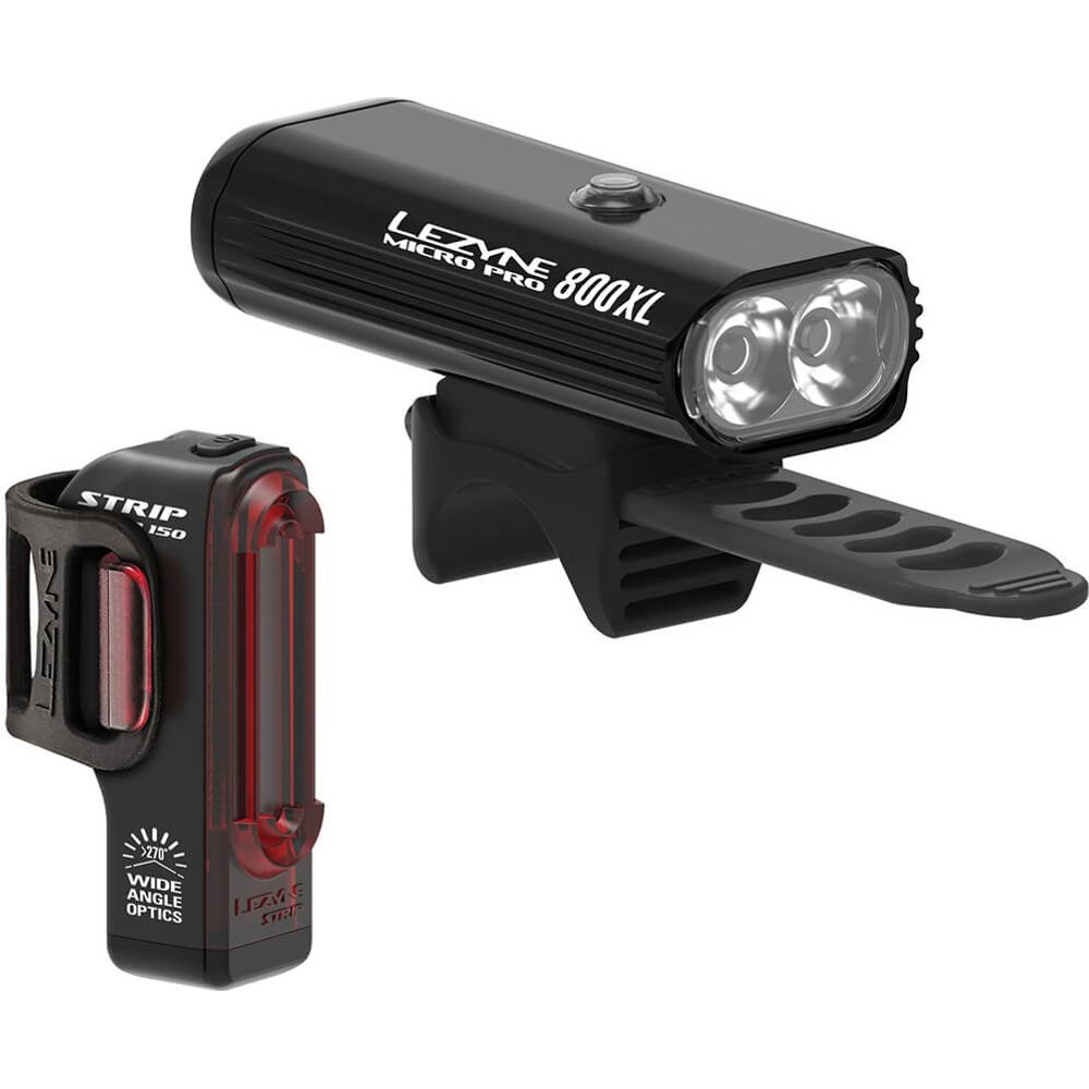 Lezyne Micro Drive Pro 800 XL Lumen Front and Strip 150 Lumen Rear LED Light Set - Front & Rear - 800 (F) & 150 (R) - Black