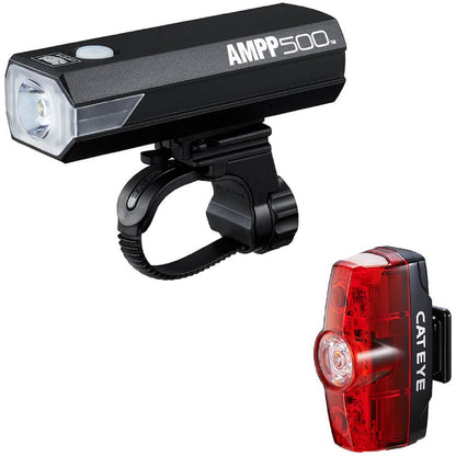 Cateye AMPP EL085RC LED-USB 500 Lumen Front and Rapid Mini Rear Light Set - Front & Rear - 500 - Black