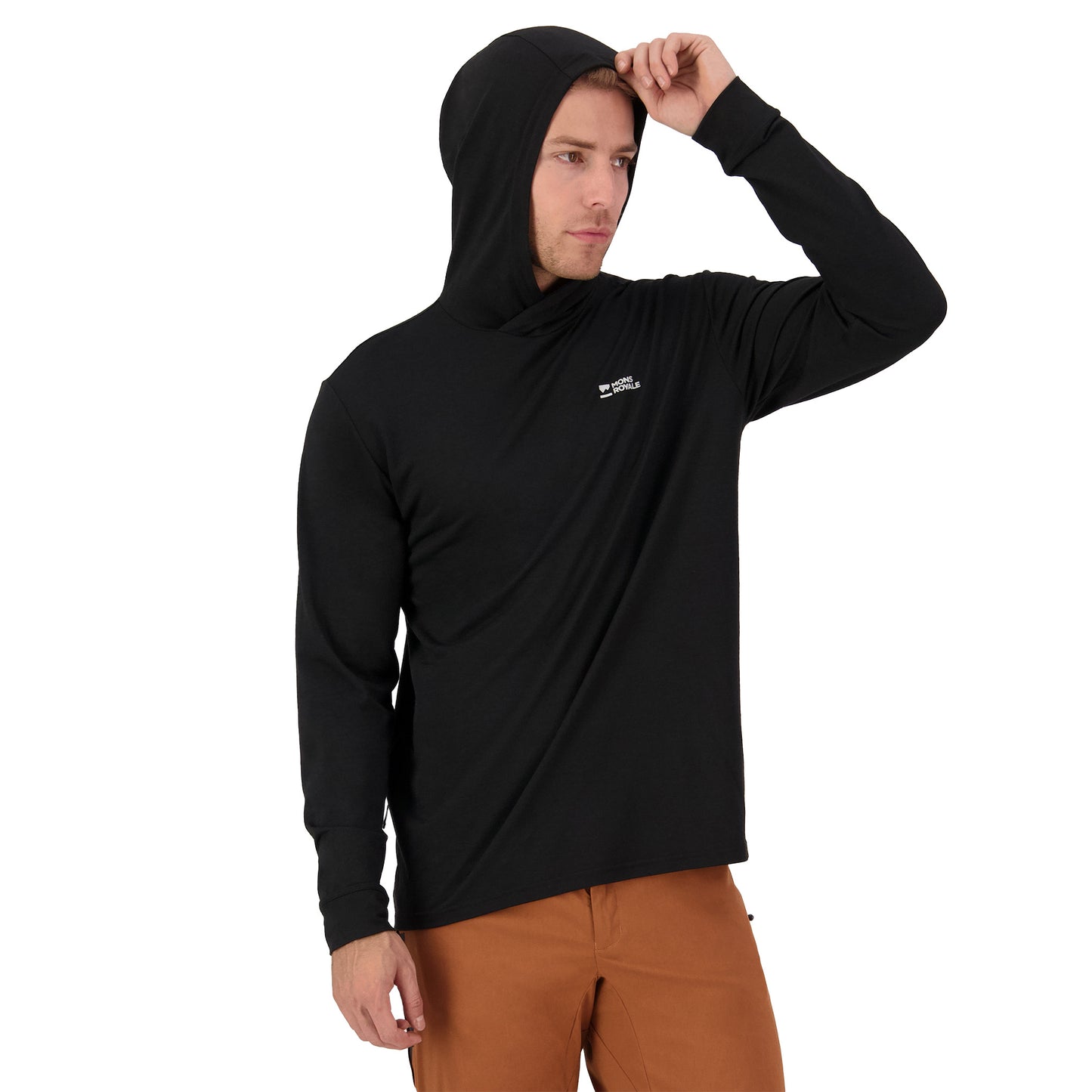 Mons Royale Pivot Merino Long Sleeve Hood - L - Black - Image 2