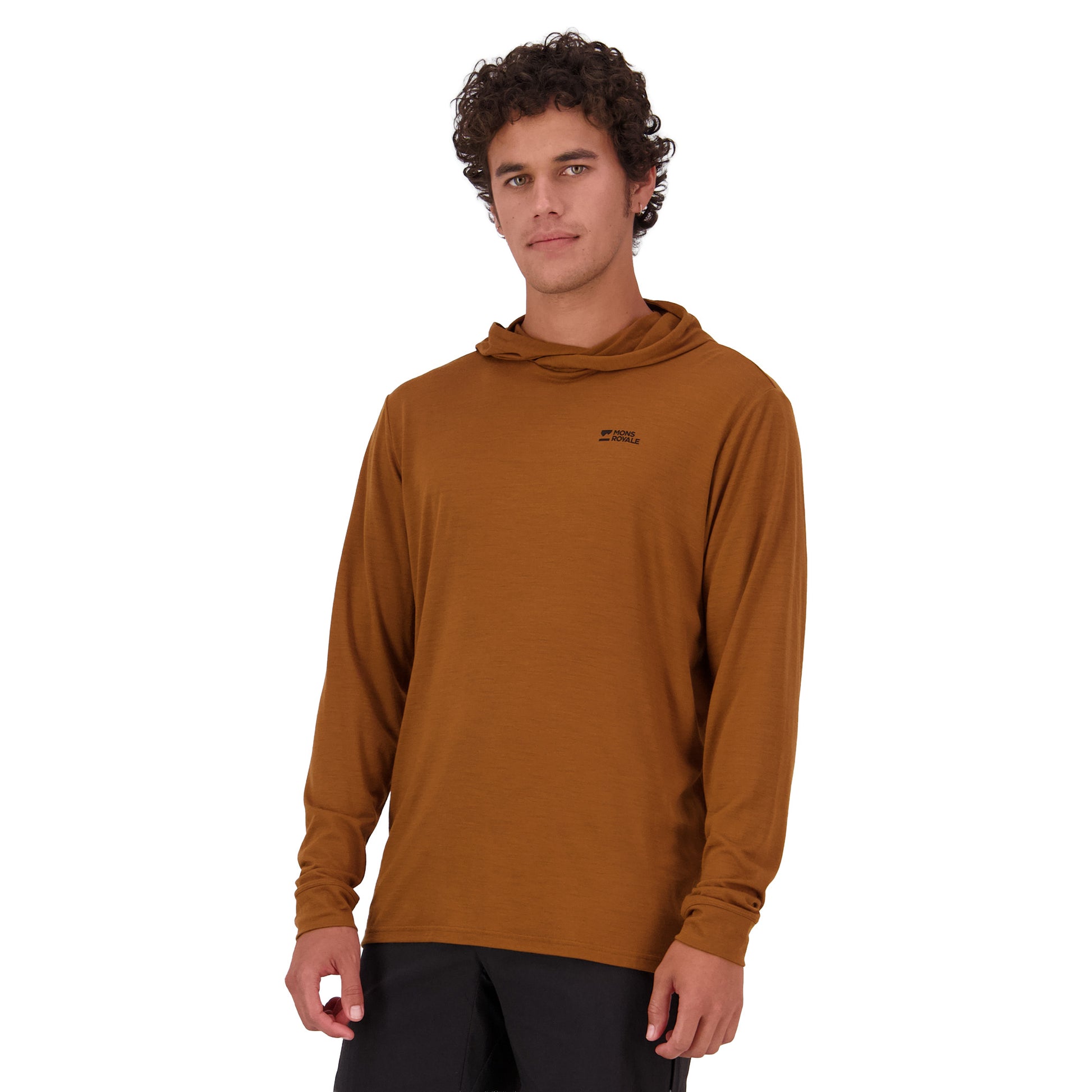 Mons Royale Pivot Merino Long Sleeve Hood - XL - Caramel - Image 4