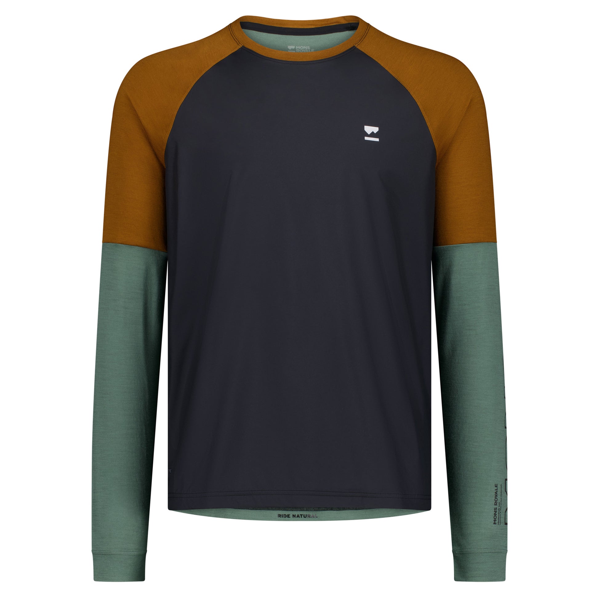 Mons Royale Tarn Merino Bike Wind Jersey - L - Cypress / Caramel / Black - Image 1