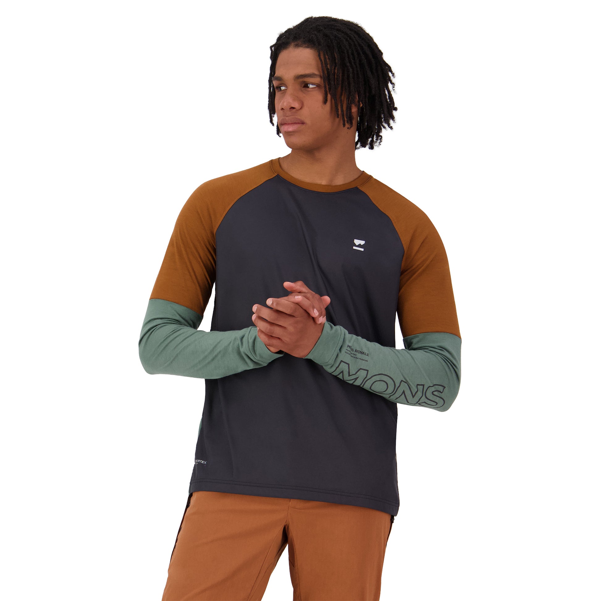 Mons Royale Tarn Merino Bike Wind Jersey - S - Cypress / Caramel / Black - Image 2