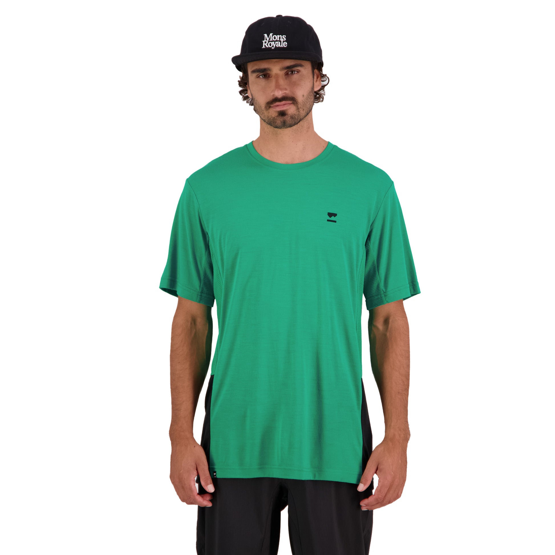 Mons Royale Tarn Merino Shift Mens T-Shirt - L - Pop Green - Black - Image 1