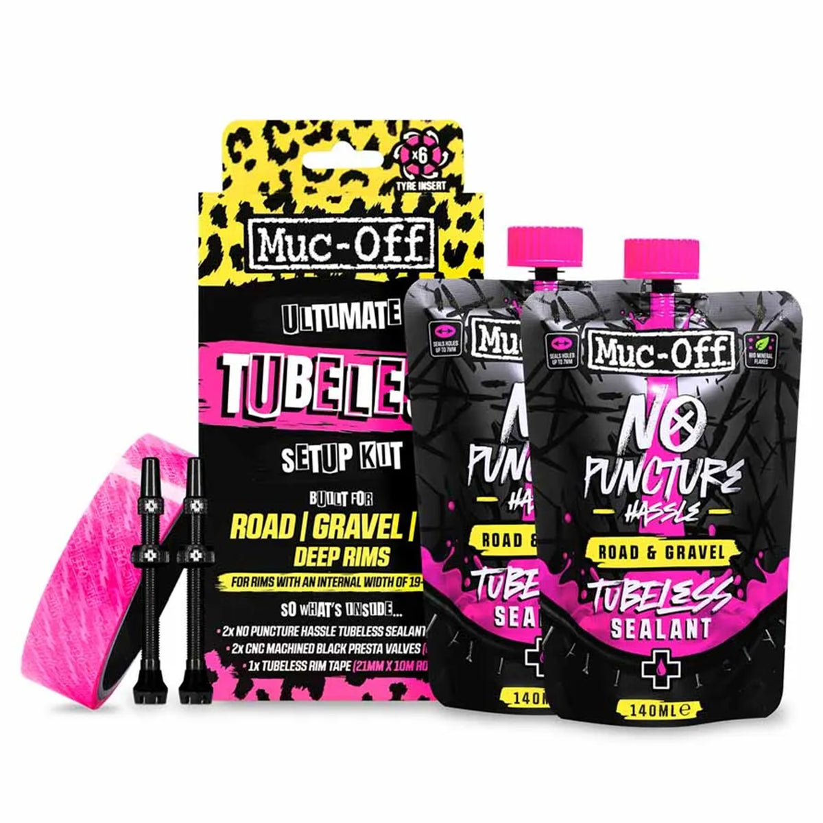 Muc-Off Ultimate Gravel Tubeless Setup Kit - Black - 60mm - 21mm Tape / 60mm Valves - Image 1
