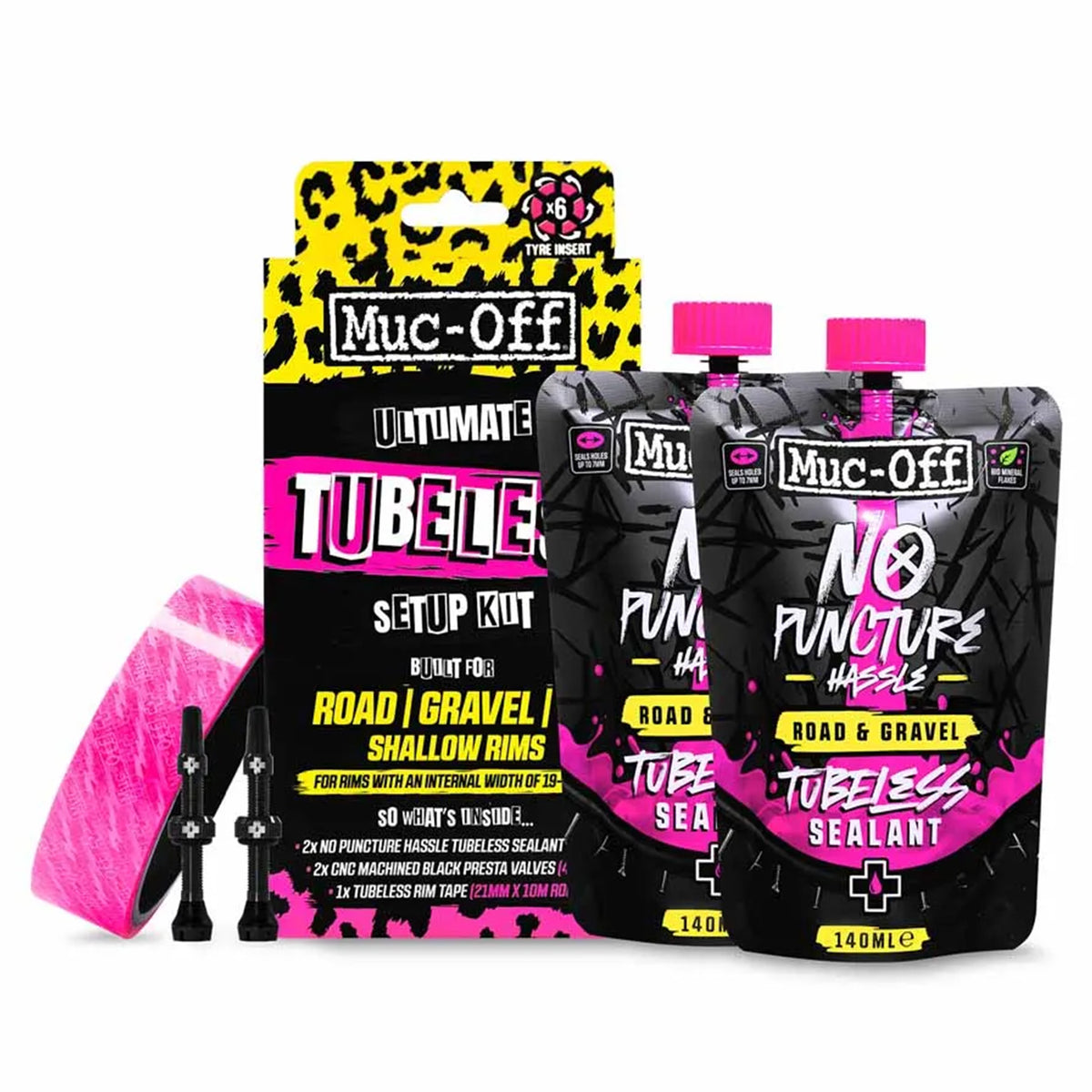 Muc-Off Ultimate Gravel Tubeless Setup Kit - Blacks - 44mm - 21mm Tape / 44mm Valves - Image 1