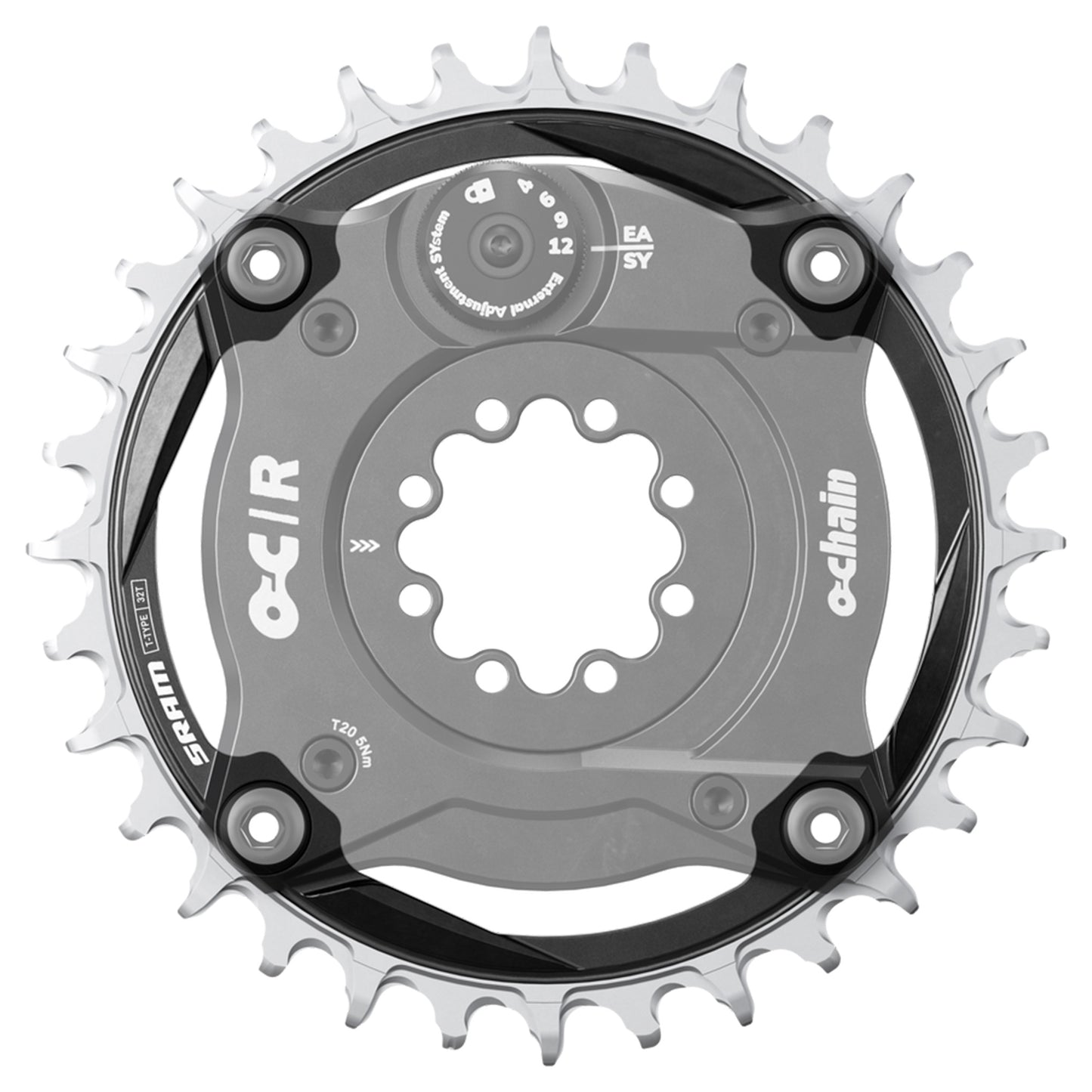 Ochain Chain Ring XX T-Type - Four Bolt - 104 BCD - 55mm - Round - 32T - 12-Speed - Alloy - Black - Image 2