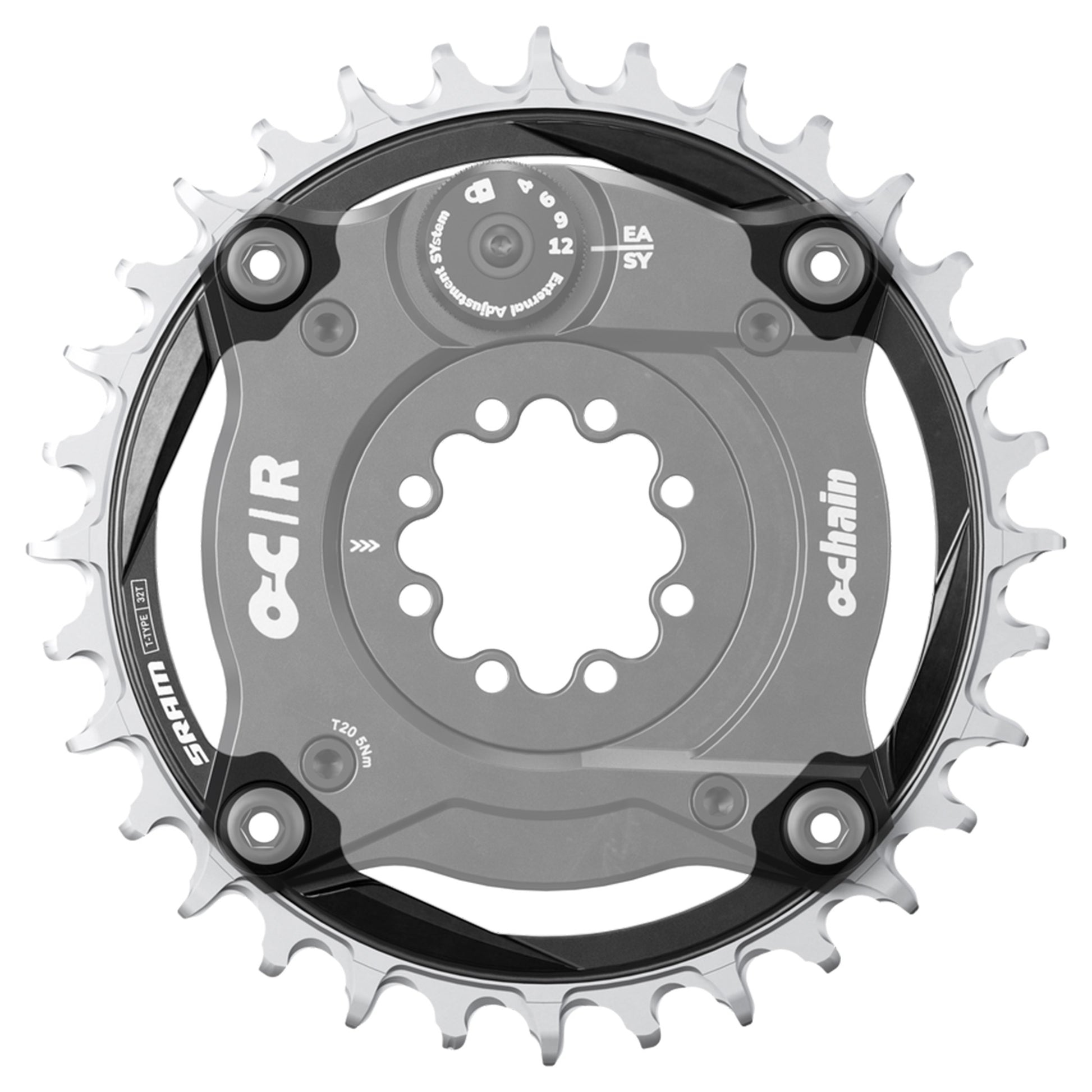 Ochain Chain Ring XX T-Type - Four Bolt - 104 BCD - 55mm - Round - 32T - 12-Speed - Alloy - Black - Image 2