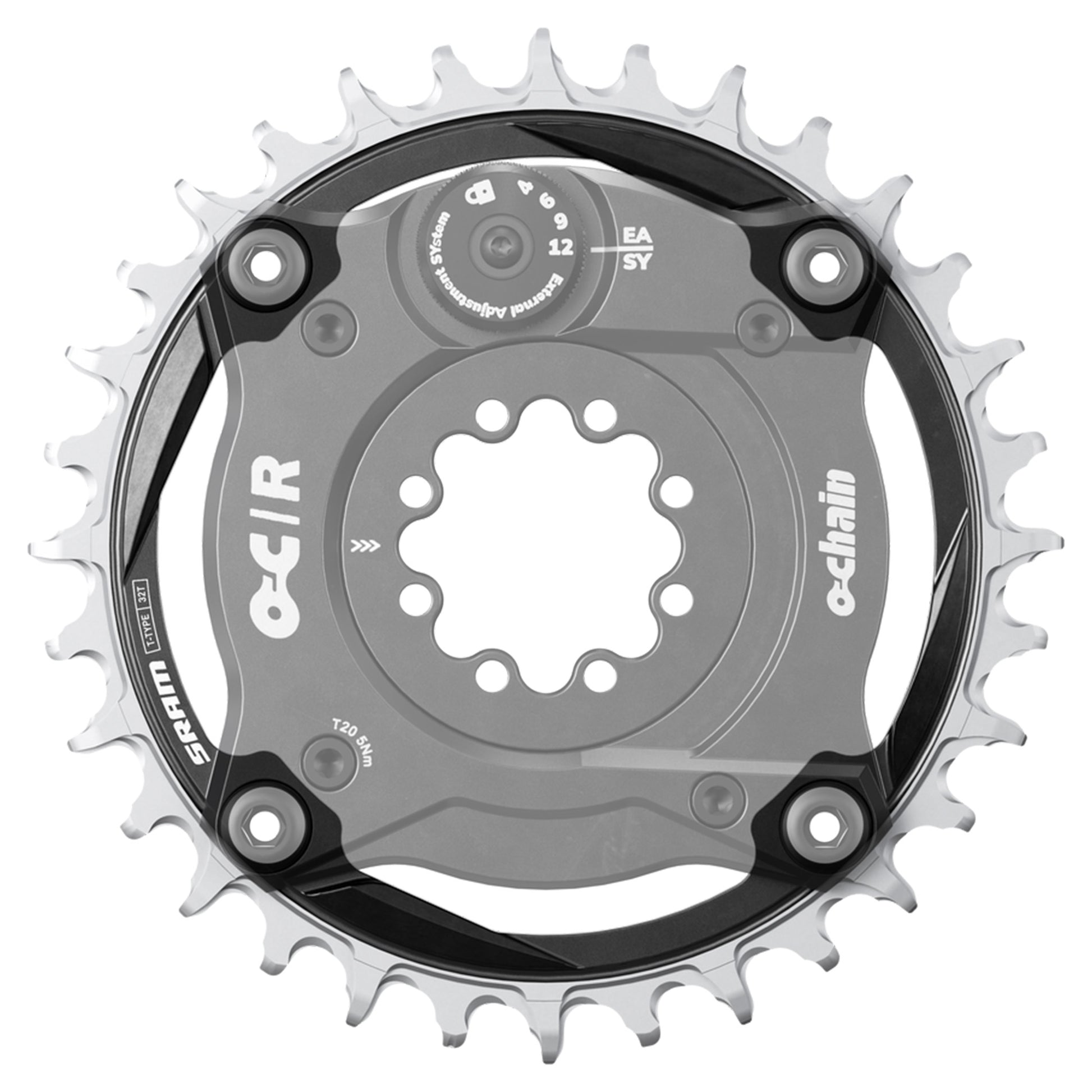 Ochain Chain Ring XX T-Type - Four Bolt - 104 BCD - 55mm - Round - 34T - 12-Speed - Alloy - Black - Image 2