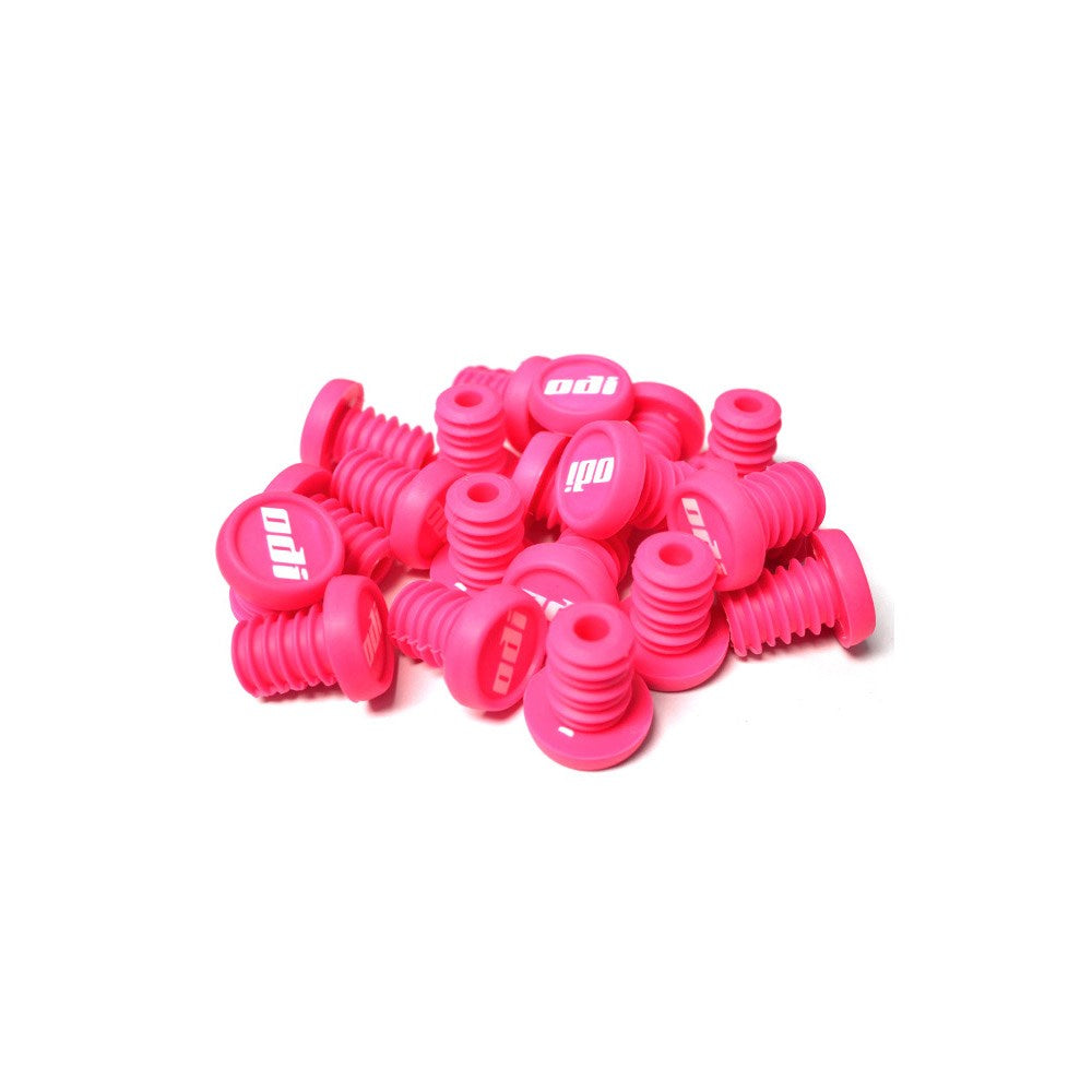ODI BMX Bar End Cap Plugs - 20 Pack - End Plugs - Pink - White Logo - Image 1