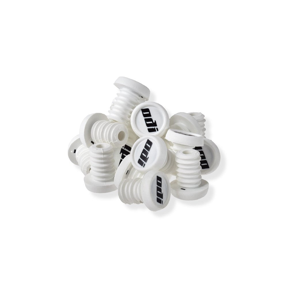 ODI BMX Bar End Cap Plugs - 20 Pack - End Plugs - White - Black Logo - Image 1