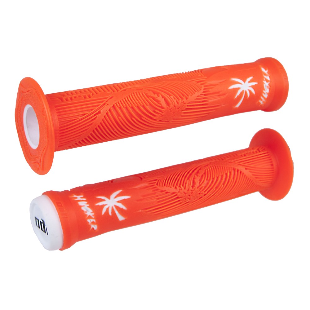 ODI BMX Hucker Dual Ply Grips - Orange - White - Slide On Grips - Image 1