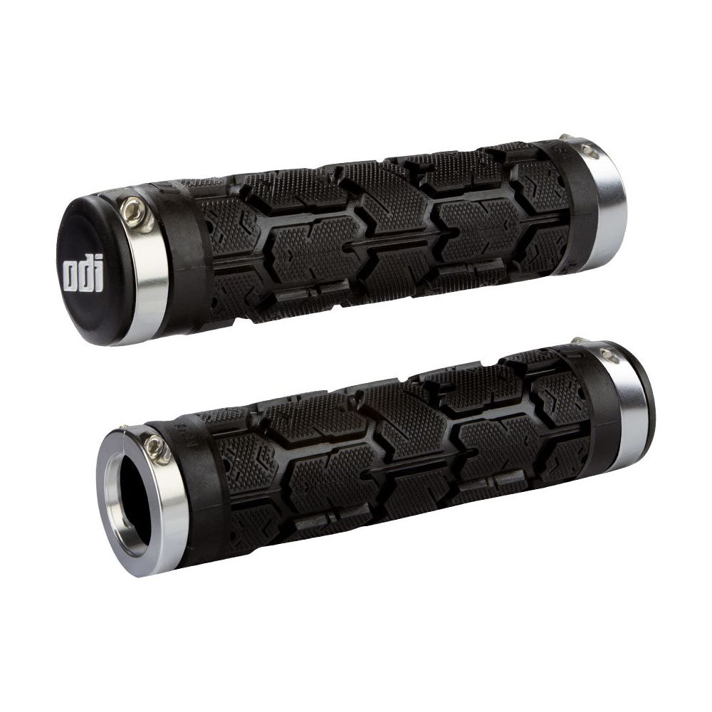 ODI Rogue Bonus Pack Lock On Grips - Balck with Silver Clamps - Dual Lock On Grips - Image 1