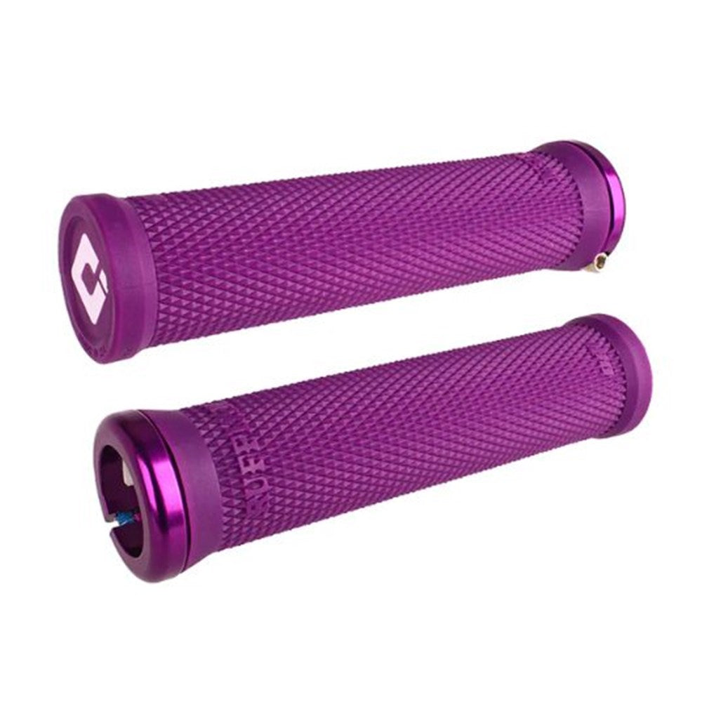 ODI Ruffian Mini V2.1 Lock On Grips - Purple With White Clamps - Single Lock On Grips - Image 1