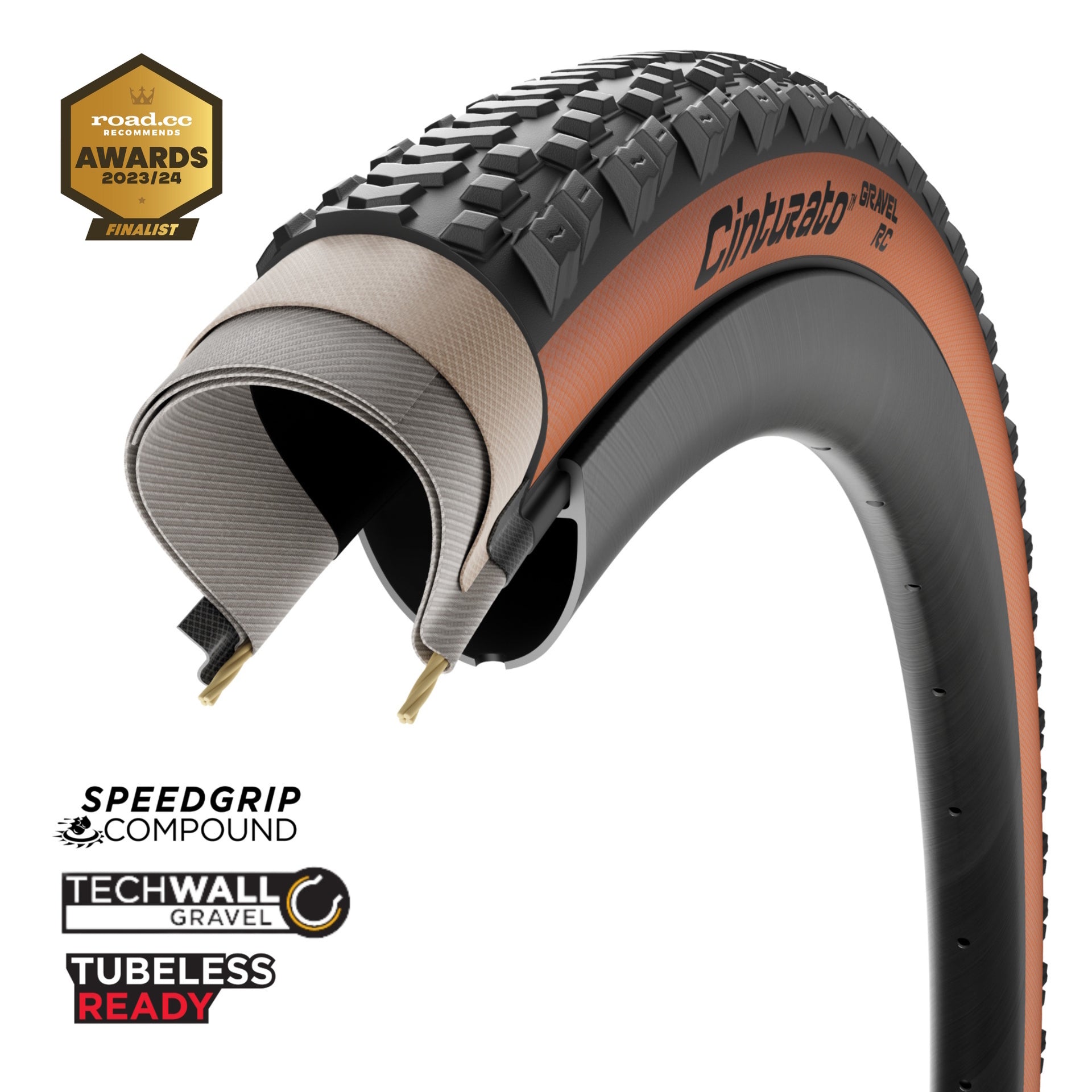 Pirelli Cinturato RC Gravel Tyre - 700c - 35C - Yes - SpeedGRIP - TechWALL Gravel - Medium - Light Duty Protection - Folding - Classic - Image 1