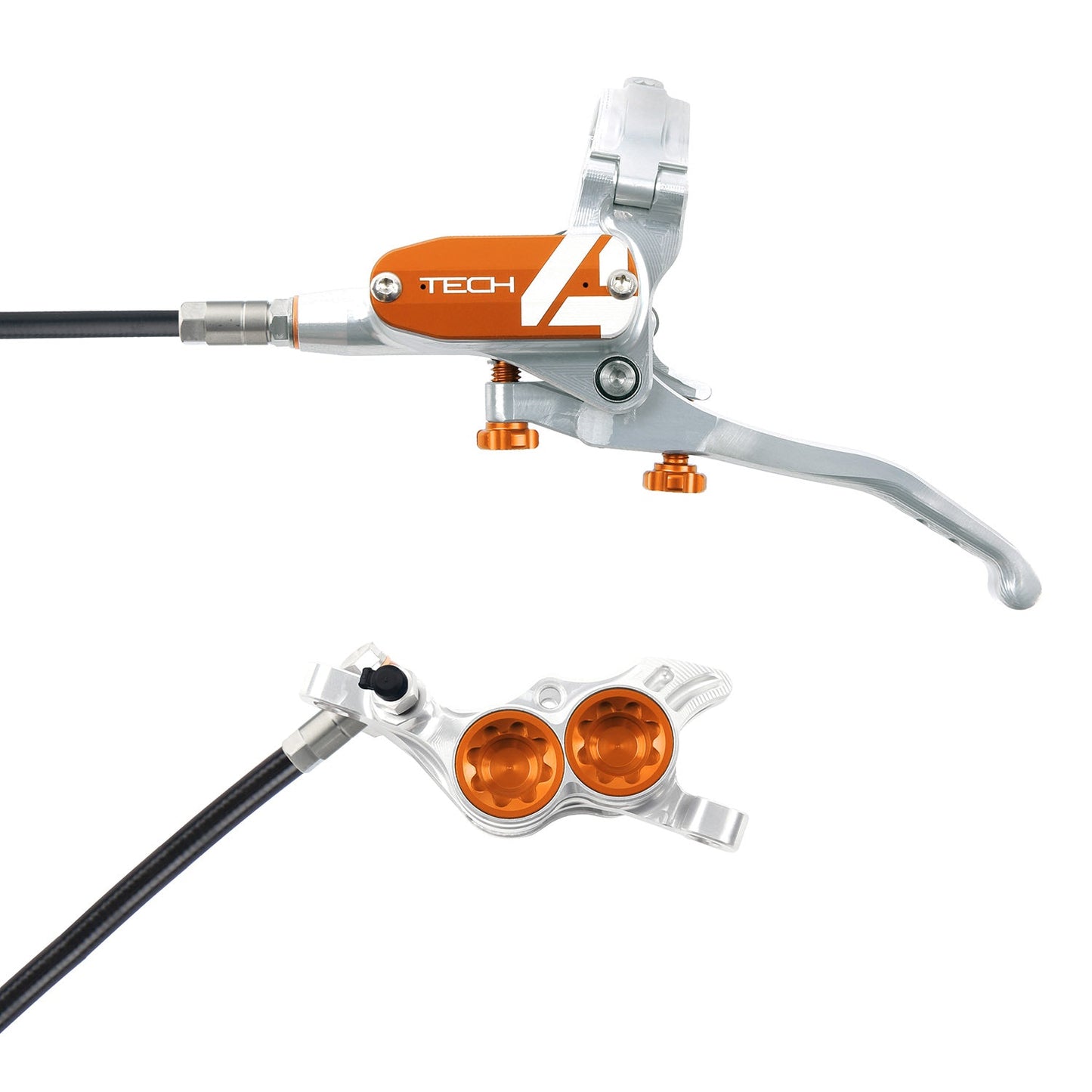 Hope Tech 4 E4 Disc Brake - Front - Right Lever - 940mm - Silver - Orange