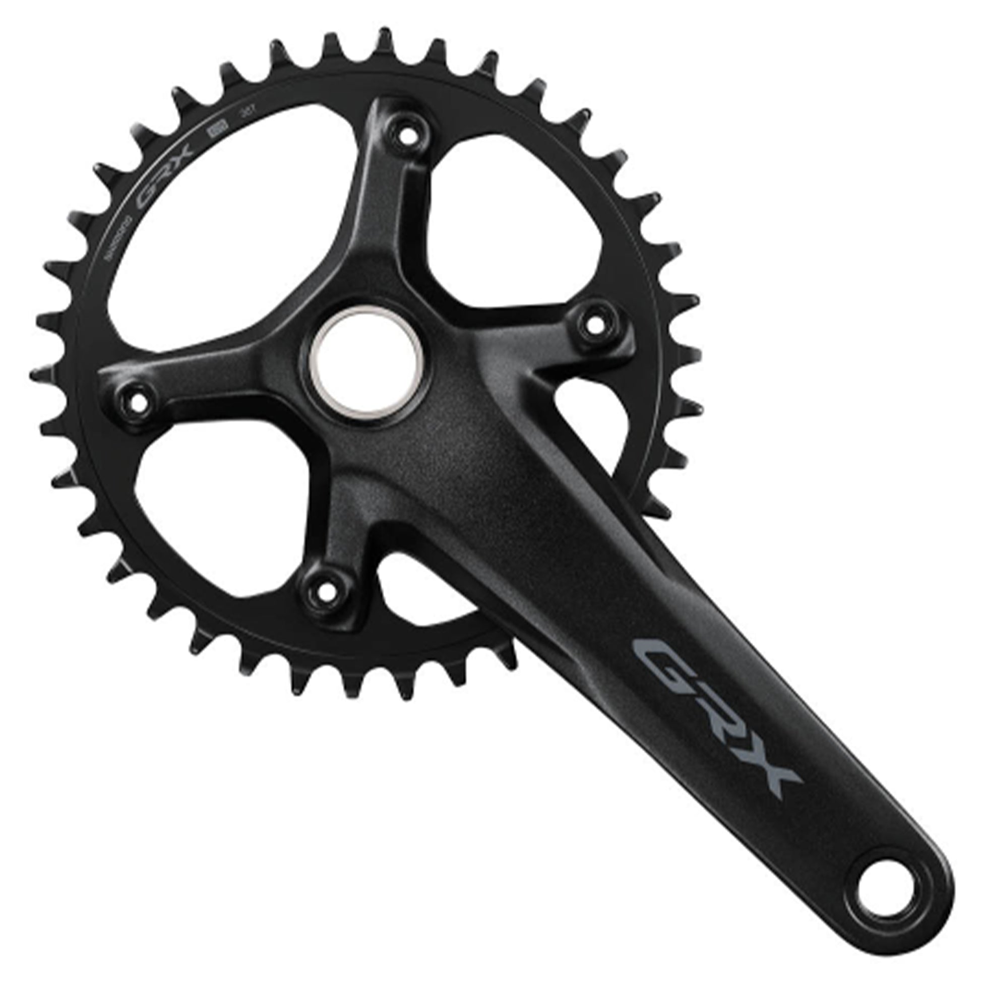 Shimano GRX FC-RX610 1x12 Speed Crankset - 68-70mm Shell - 24mm - Four Bolt - 110 BCD Asymmetric Shimano - 165mm - Black - 38T - 49.7mm Chainline - Image 1