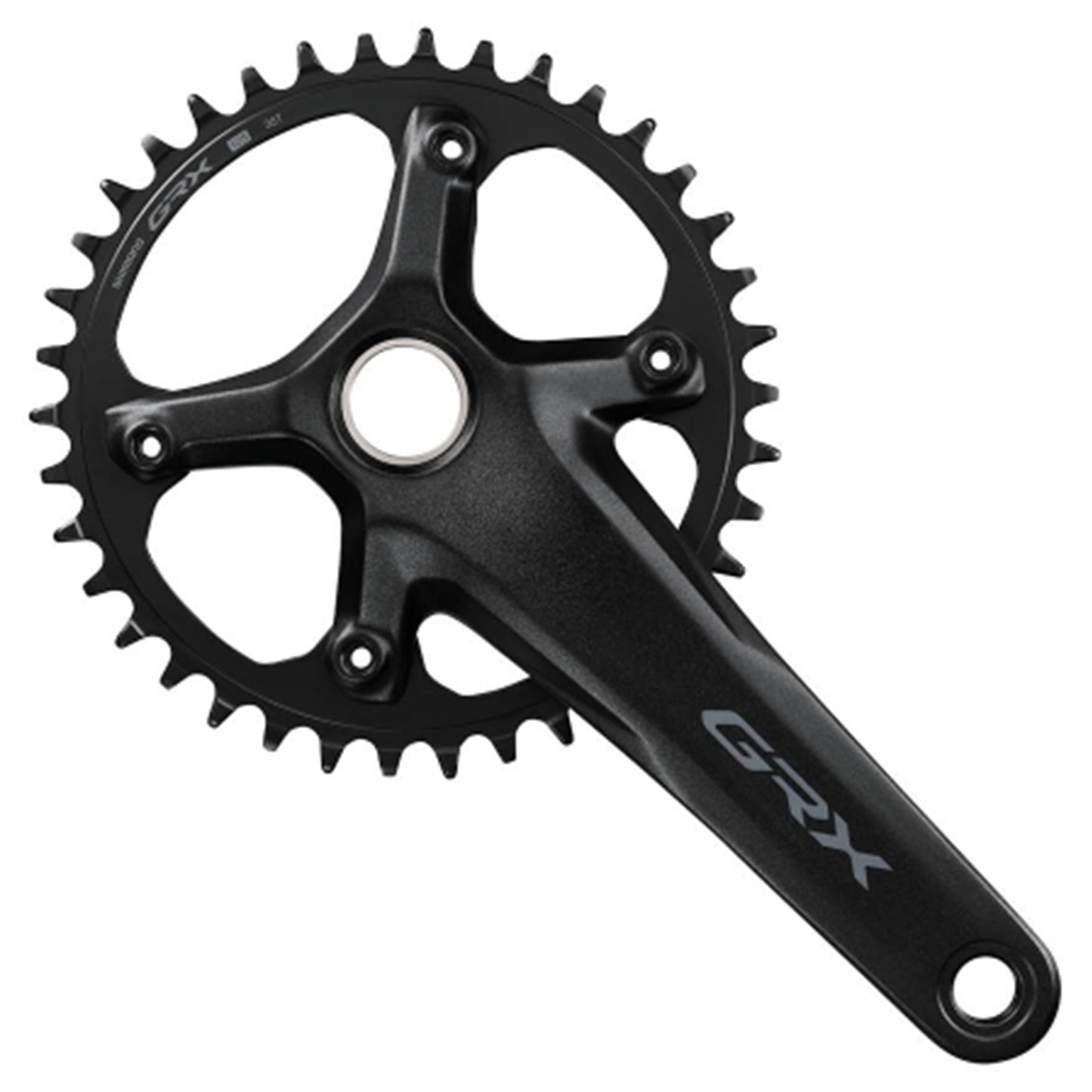 Shimano GRX FC-RX610 1x12 Speed Crankset - 68-70mm Shell - 24mm - Four Bolt - 110 BCD Asymmetric Shimano - 170mm - Black - 38T - 49.7mm Chainline - Image 1