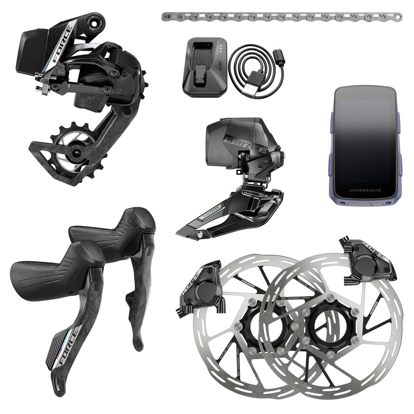 SRAM Force AXS 2X E1 Electronic HRD Groupset - 12 - XD Driver - Any - No - Image 1