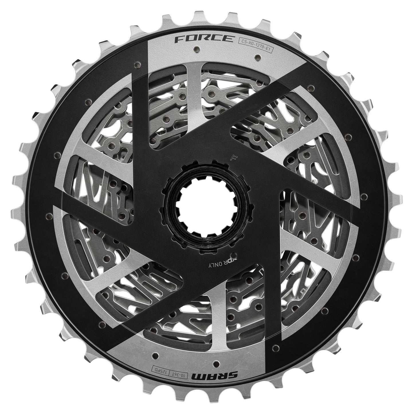 SRAM Force XG-1270 E1 12 Speed Cassette - 12 Speed - XDR Driver - 10-36T - Silver - Image 2