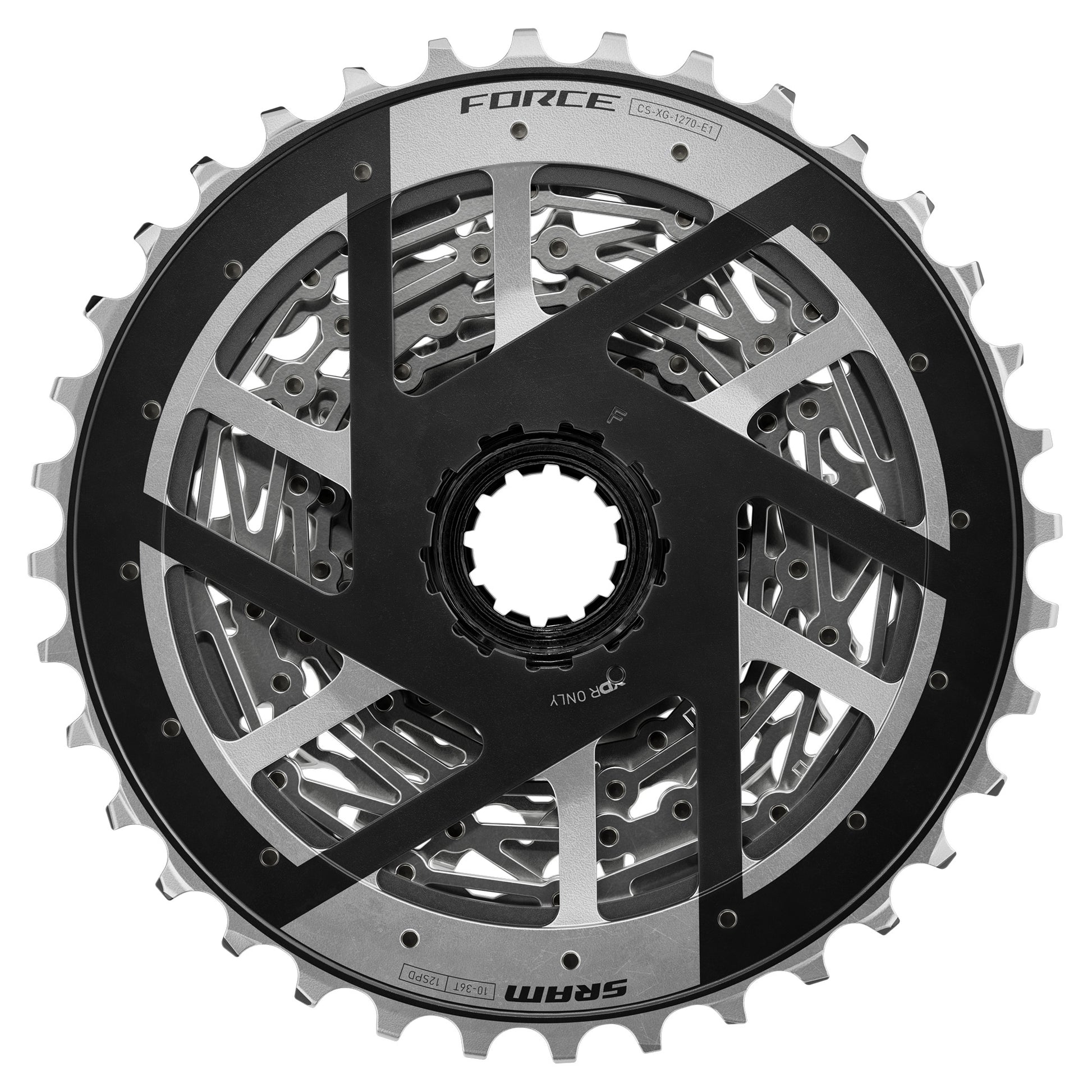 SRAM Force XG-1270 E1 12 Speed Cassette - 12 Speed - XDR Driver - 10-36T - Silver - Image 2