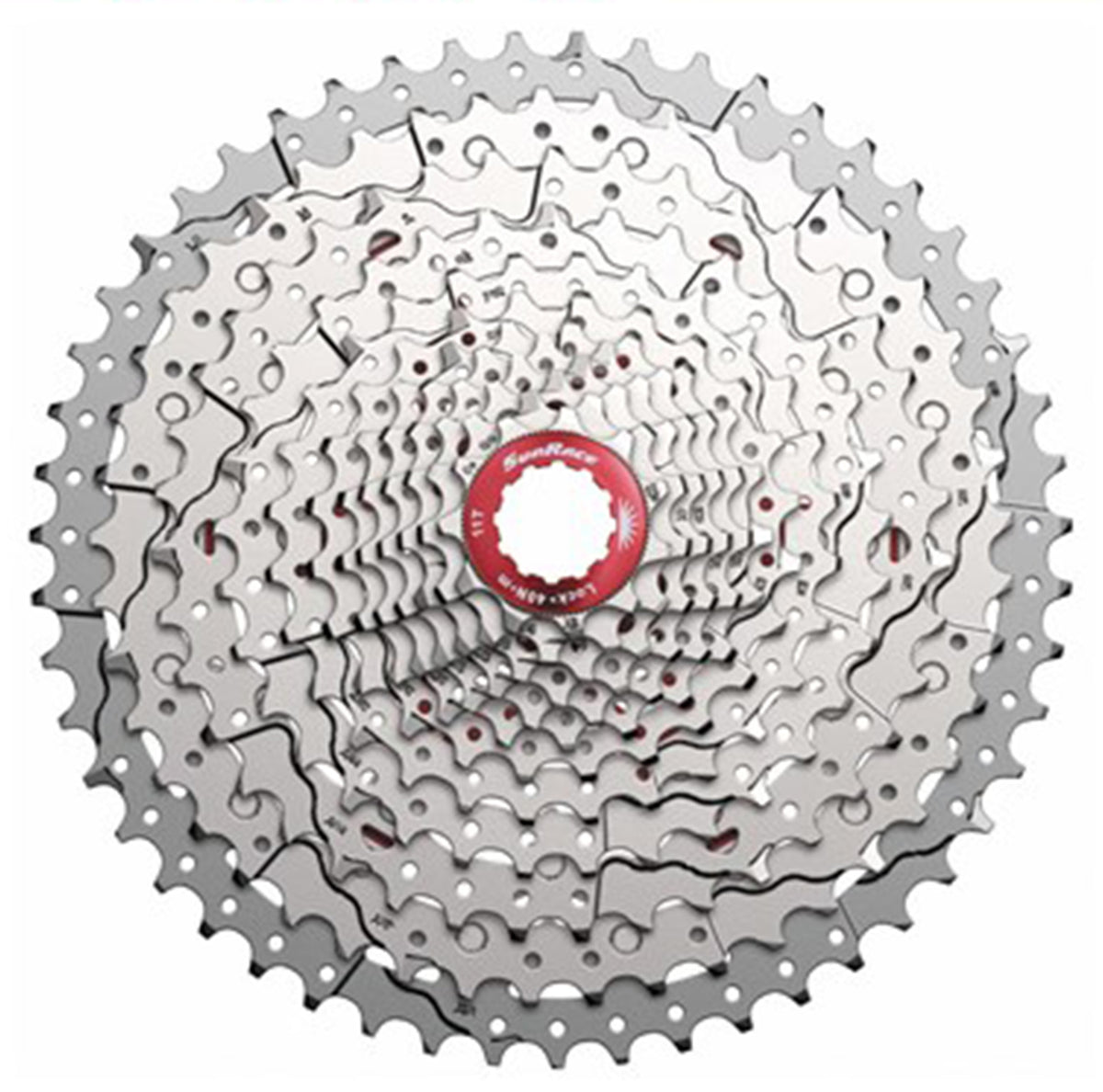 SunRace MZ901 12 Speed Cassete - 12 Speed - Shimano HG Splined - 11-51T - Silver/Red - Image 1