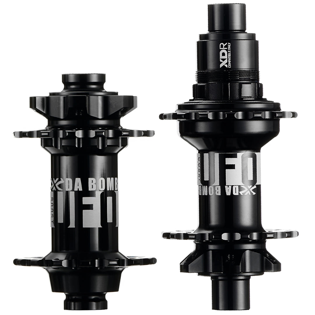 DaBomb UFO 2.0 Hub Set - Front & Rear - F (110x15mm) & R (148x12mm) - XD Driver - 6 Bolt - 32 Hole - J-Bend - Black