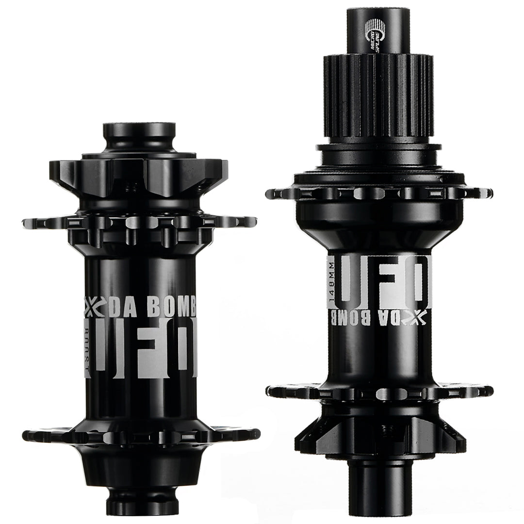 DaBomb UFO 2.0 Hub Set - Front & Rear - F (110x15mm) & R (148x12mm) - Shimano HG Splined - 6 Bolt - 32 Hole - J-Bend - Black