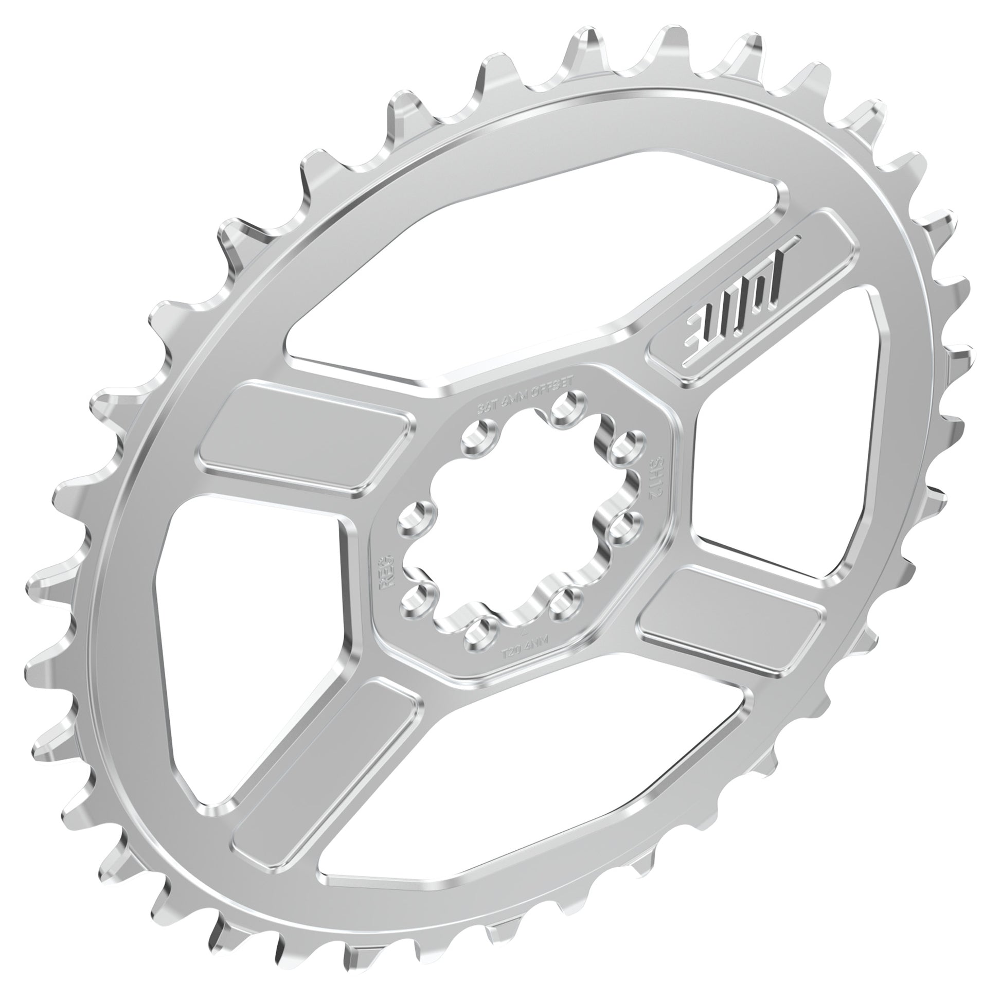 Title CR1 104BCD Chainring - Four Bolt - 104 BCD - Standard Crank Chainline - Round - 36T - 12 Speed - Alloy - Chrome - Image 3