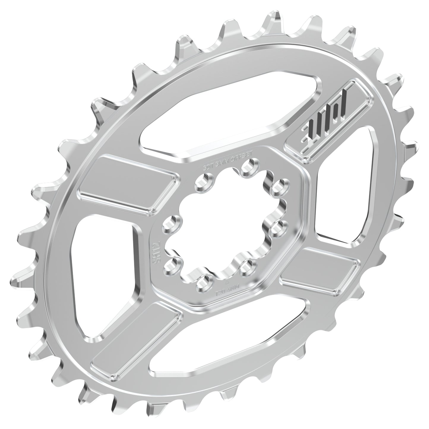 Title CR1 8 Bolt Chainring - Direct Mount - Shimano - 3mm Boost - Round - 30T - 12 Speed - Alloy - Chrome - Image 3