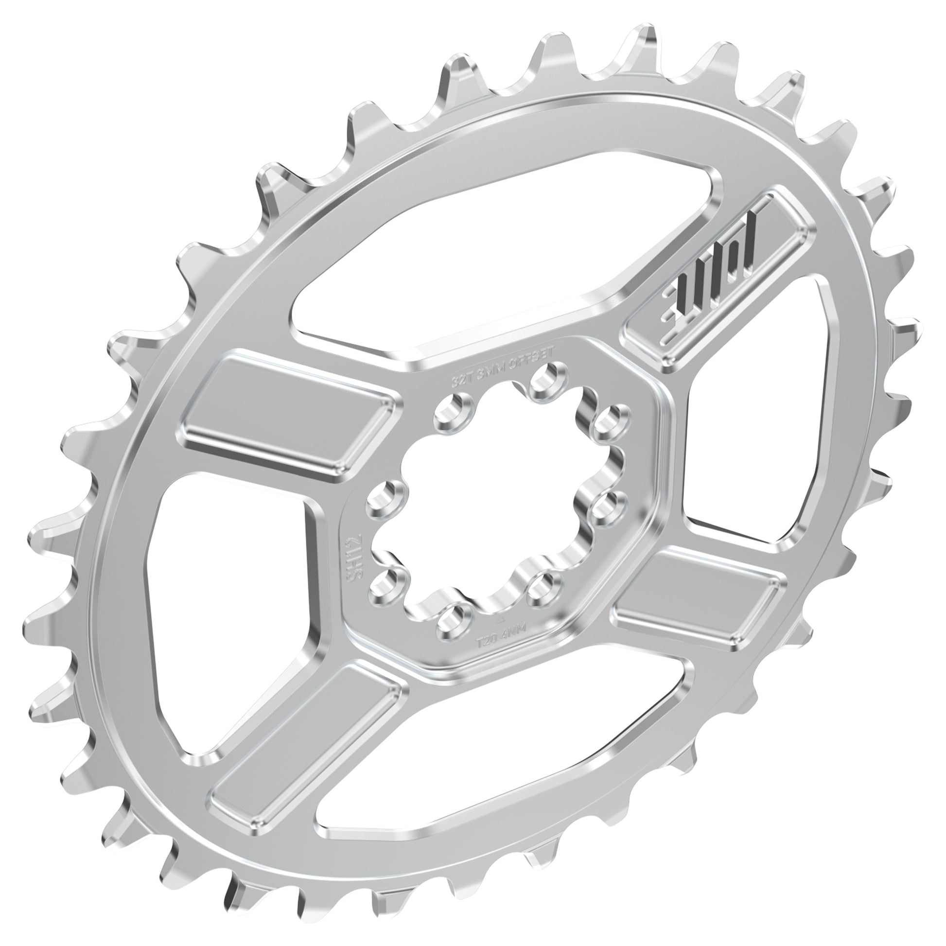 Title CR1 8 Bolt Chainring - Direct Mount - Shimano - 3mm Boost - Round - 32T - 12 Speed - Alloy - Chrome - Image 3