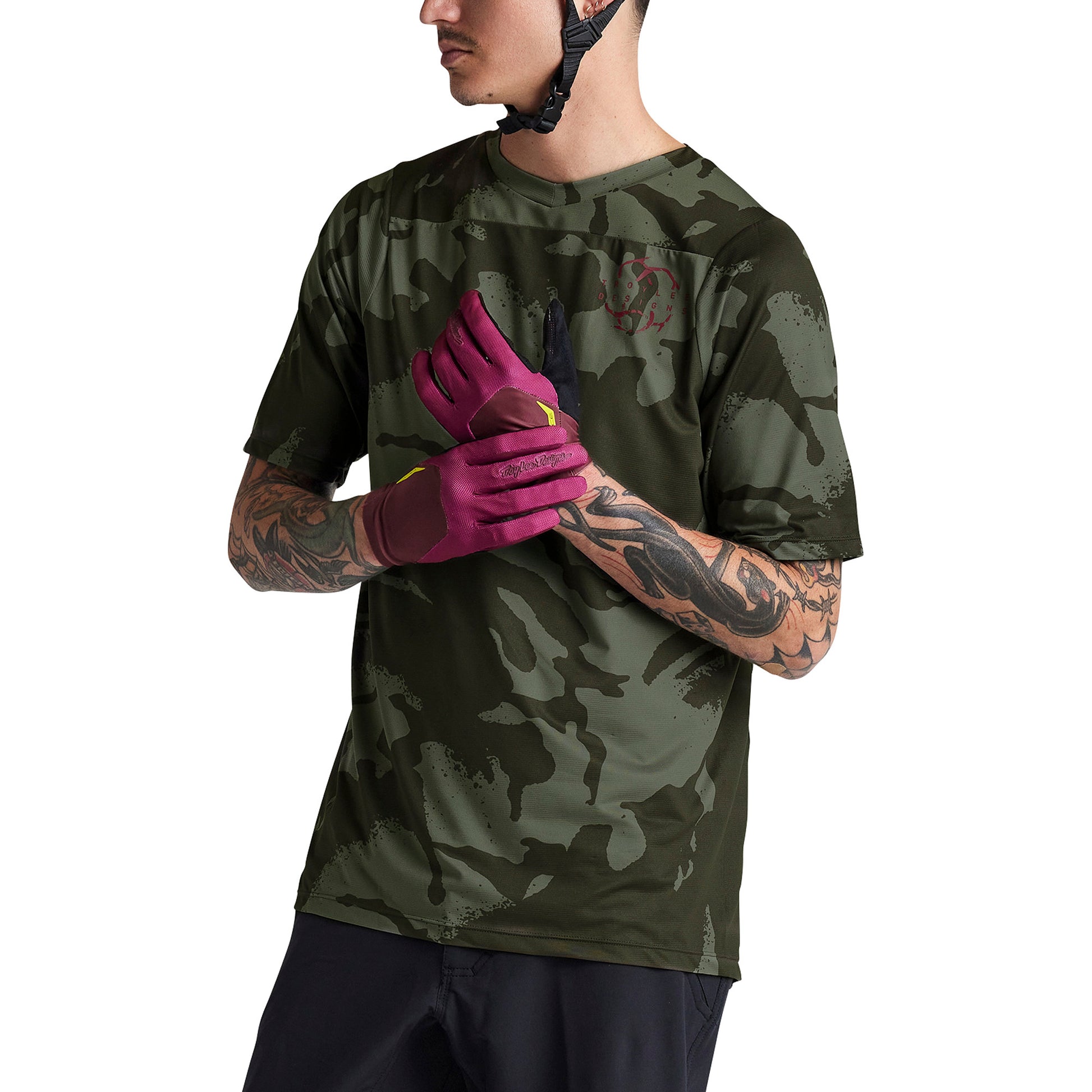 TLD Skyline Short Sleeve Jersey - L - Shadow Camo Olive - Image 3