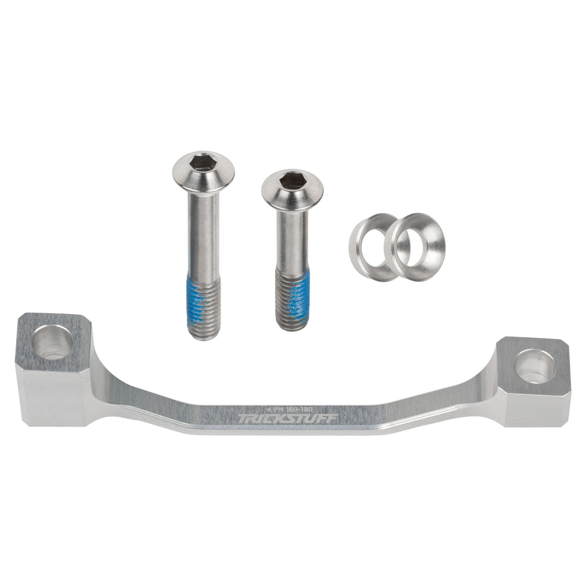 Trickstuff Post Mount Brake Adapter - Post Mount - 180mm - 20mm - Silver - PM 160-180 - Inc Titanium Bolts - Image 1