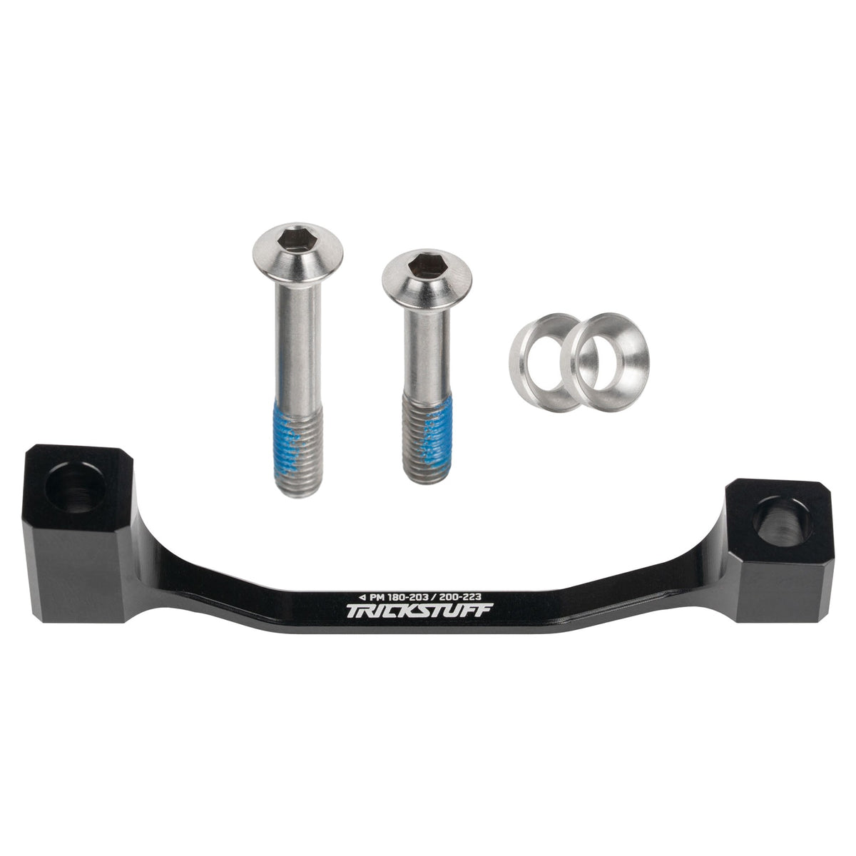 Trickstuff Post Mount Brake Adapter - Post Mount - 203mm / 223mm - 23mm - Black - PM 180-203/200-223 - Inc Titanium Bolts - Image 1