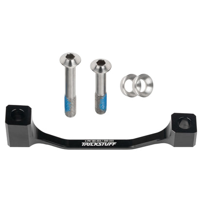Trickstuff Post Mount Brake Adapter - Post Mount - 203mm / 223mm - 23mm - Black - PM 180-203/200-223 - Inc Titanium Bolts - Image 1