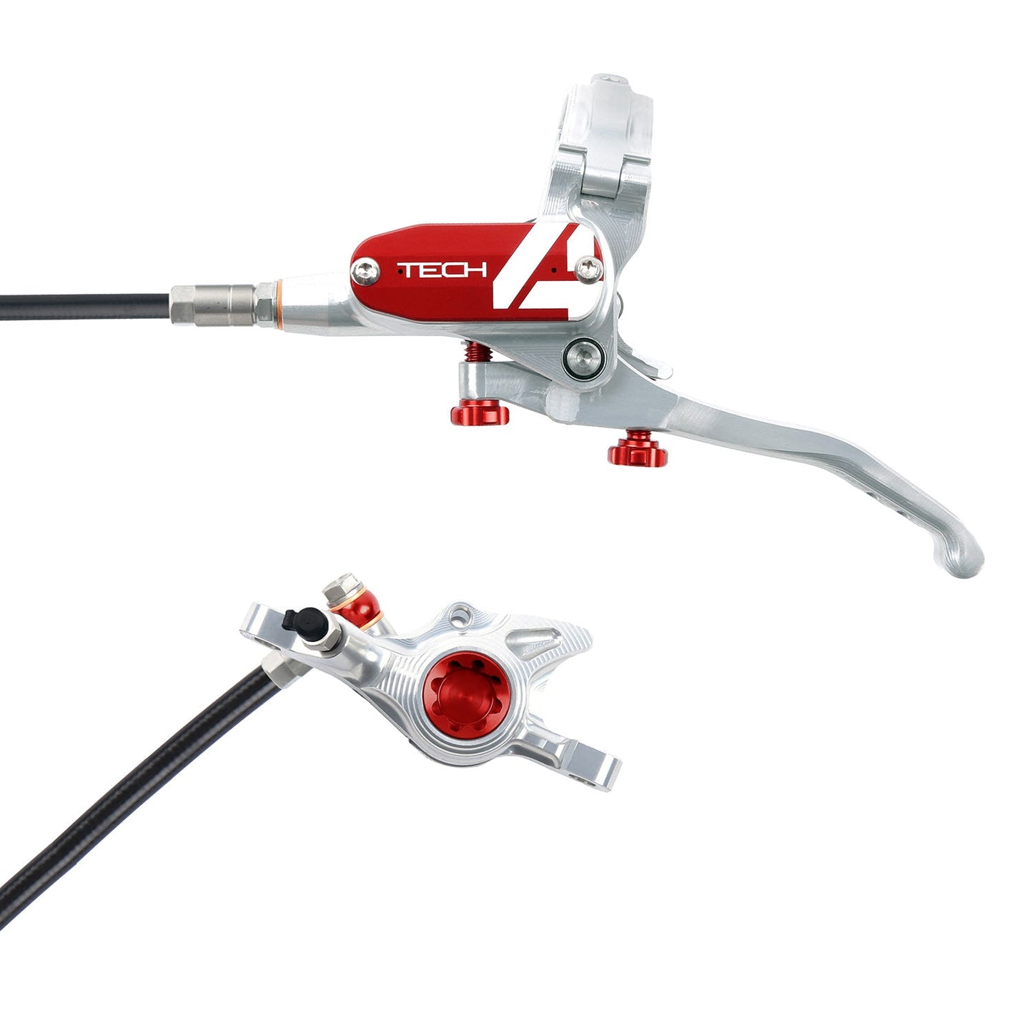 Hope Tech 4 X2 Disc Brake - Front - Right Lever - 1000mm - Silver - Red