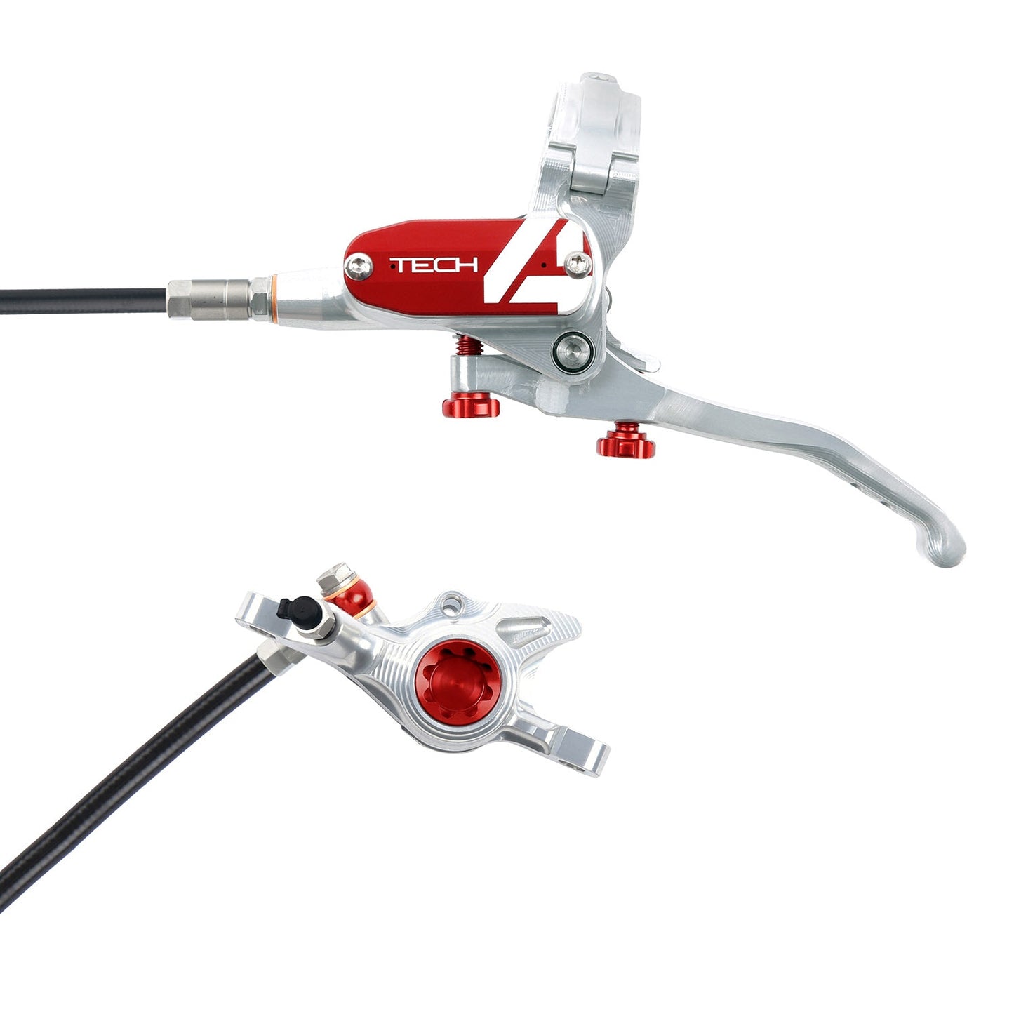 Hope Tech 4 X2 Disc Brake - Rear - Left Lever - 1720mm - Silver - Red
