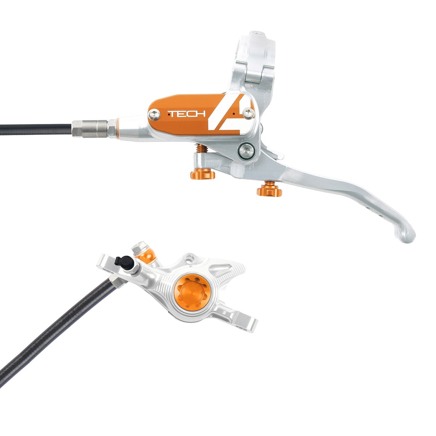 Hope Tech 4 X2 Disc Brake - Front - Right Lever - 1000mm - Silver - Orange