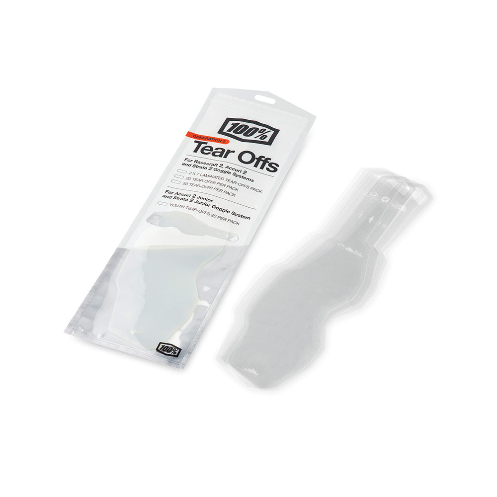 100 Percent Accuri 2 Strata 2 Youth Tear Offs - Youth One Size Fits Most - Clear - Pack of 20