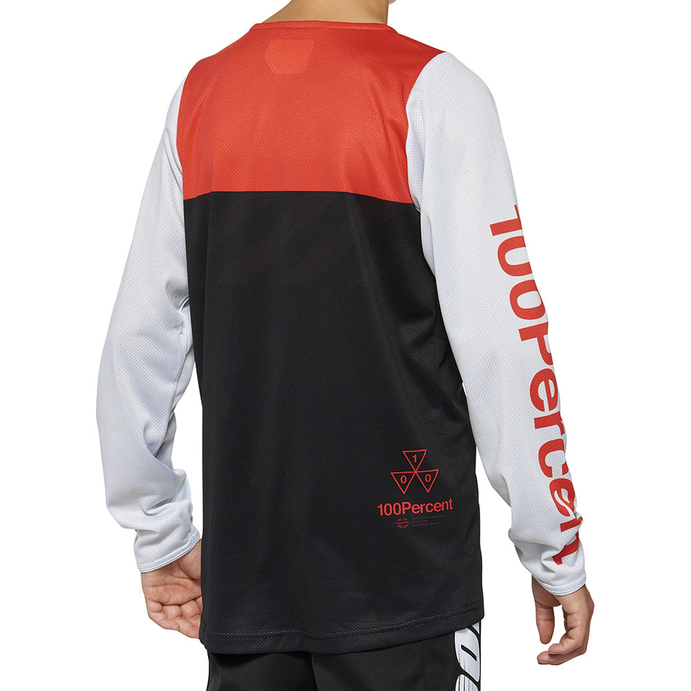 100 Percent R-Core DH Youth Long Sleeve Jersey - Youth L - Black - Racer Red