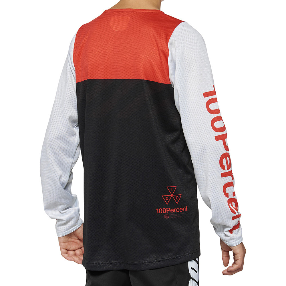 100 Percent R-Core DH Youth Long Sleeve Jersey - Youth XL - Black - Racer Red