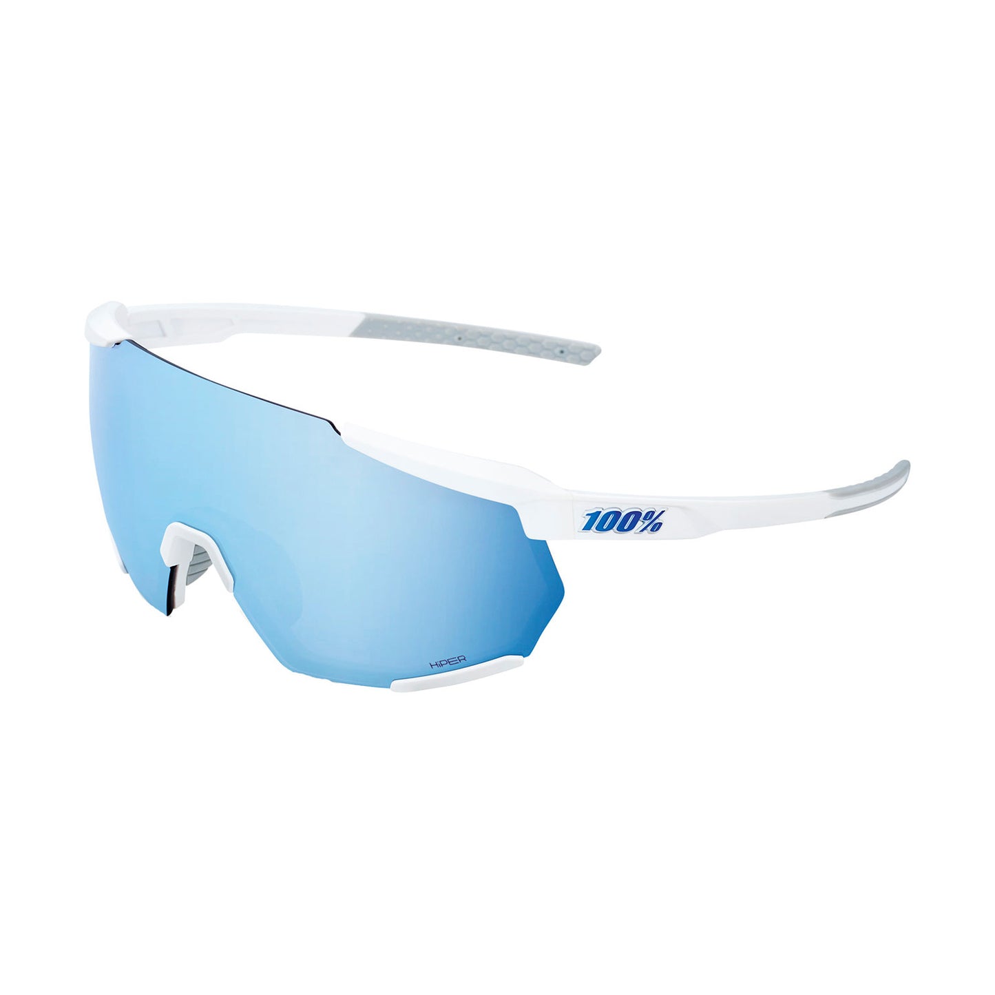 100 Percent Racetrap 3.0 Sunglasses - One Size Fits Most - Matte White Hiper Blue Multilayer Mirror Lens
