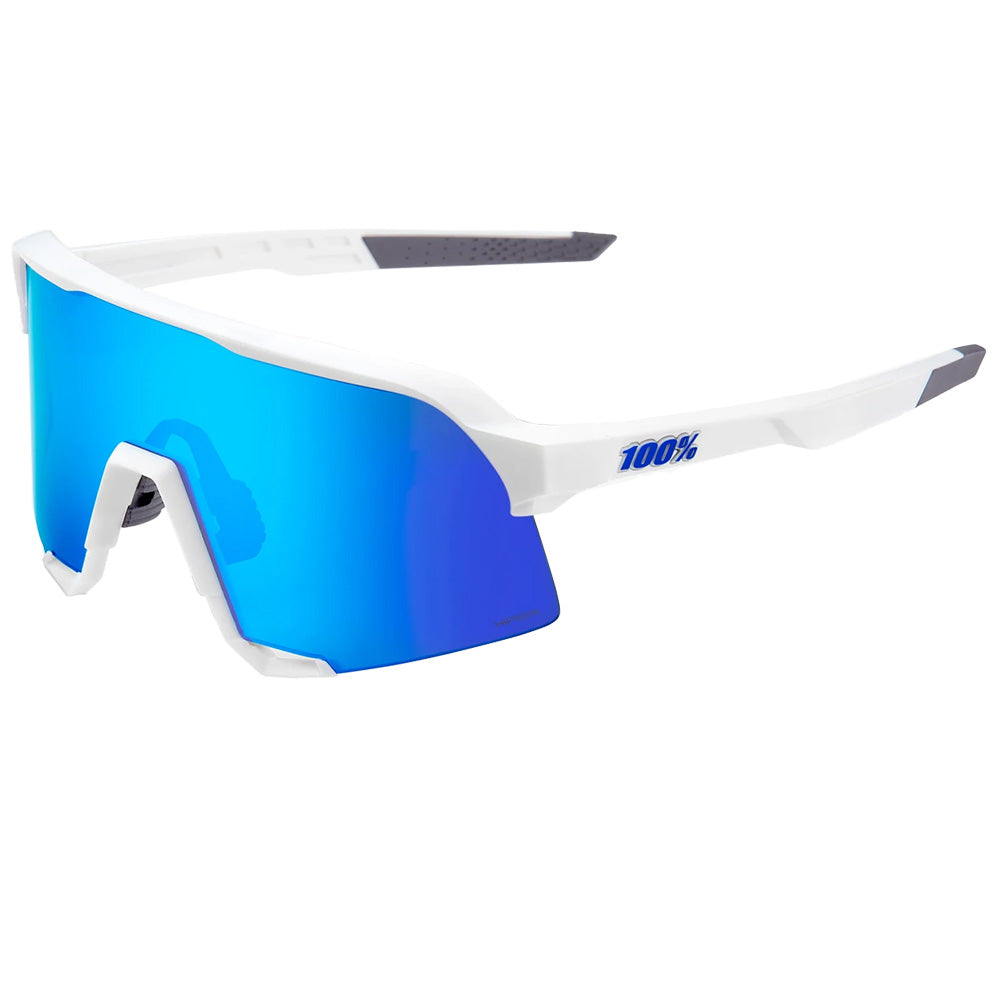 100 Percent S3 Sunglasses - One Size Fits Most - Matte White Hiper Blue Multilayer Mirror Lens