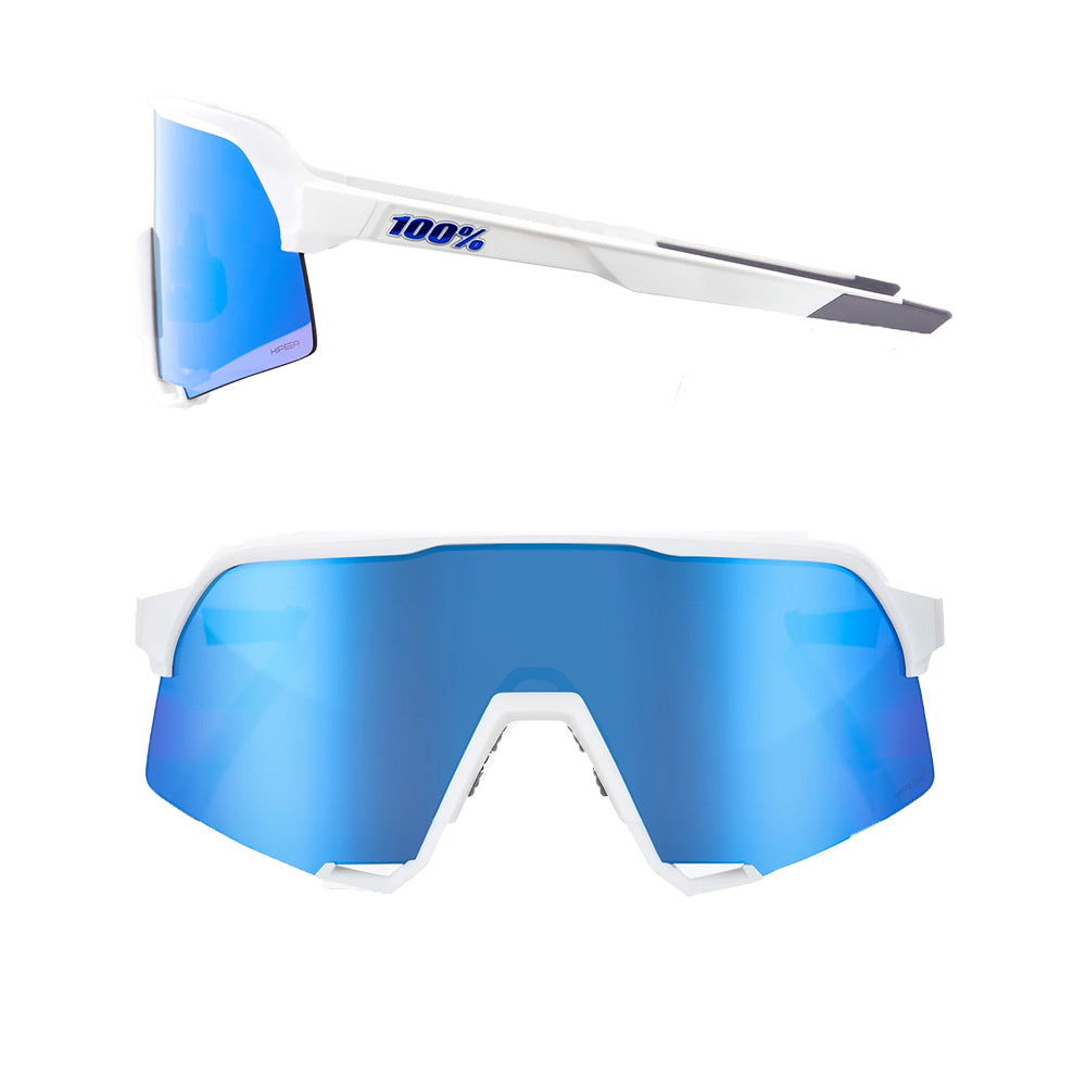 100 Percent S3 Sunglasses - Matte White - HiPER Blue Multilayer Mirror Lens