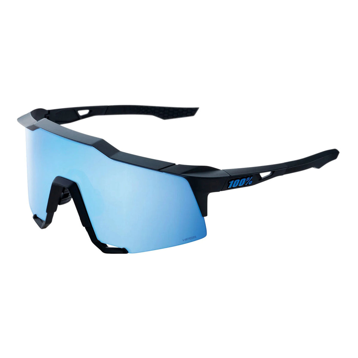 100 Percent Speedcraft Sunglasses - Matte Black - HiPER Blue Multilayer Mirror Lens