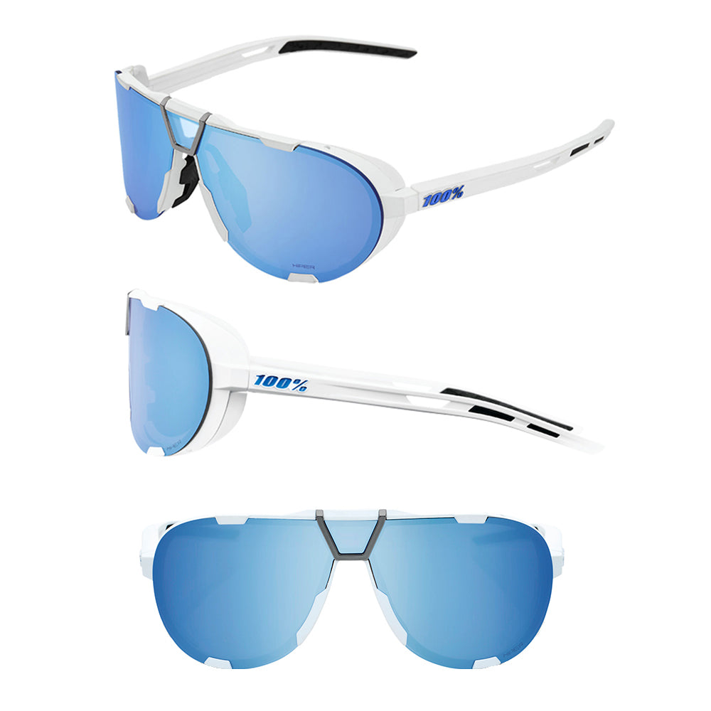 100 Percent Westcraft Sunglasses - One Size Fits Most - Soft Tact White Hiper Blue Multilayer Mirror Lens