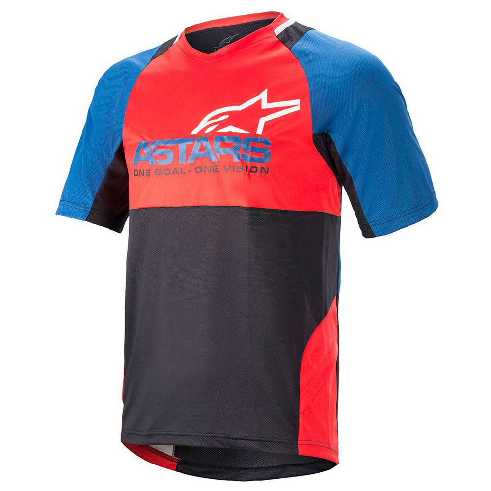 AlpineStars Drop 8.0 Short Sleeve Jersey - 2XL - Mid Blue - Bright Red