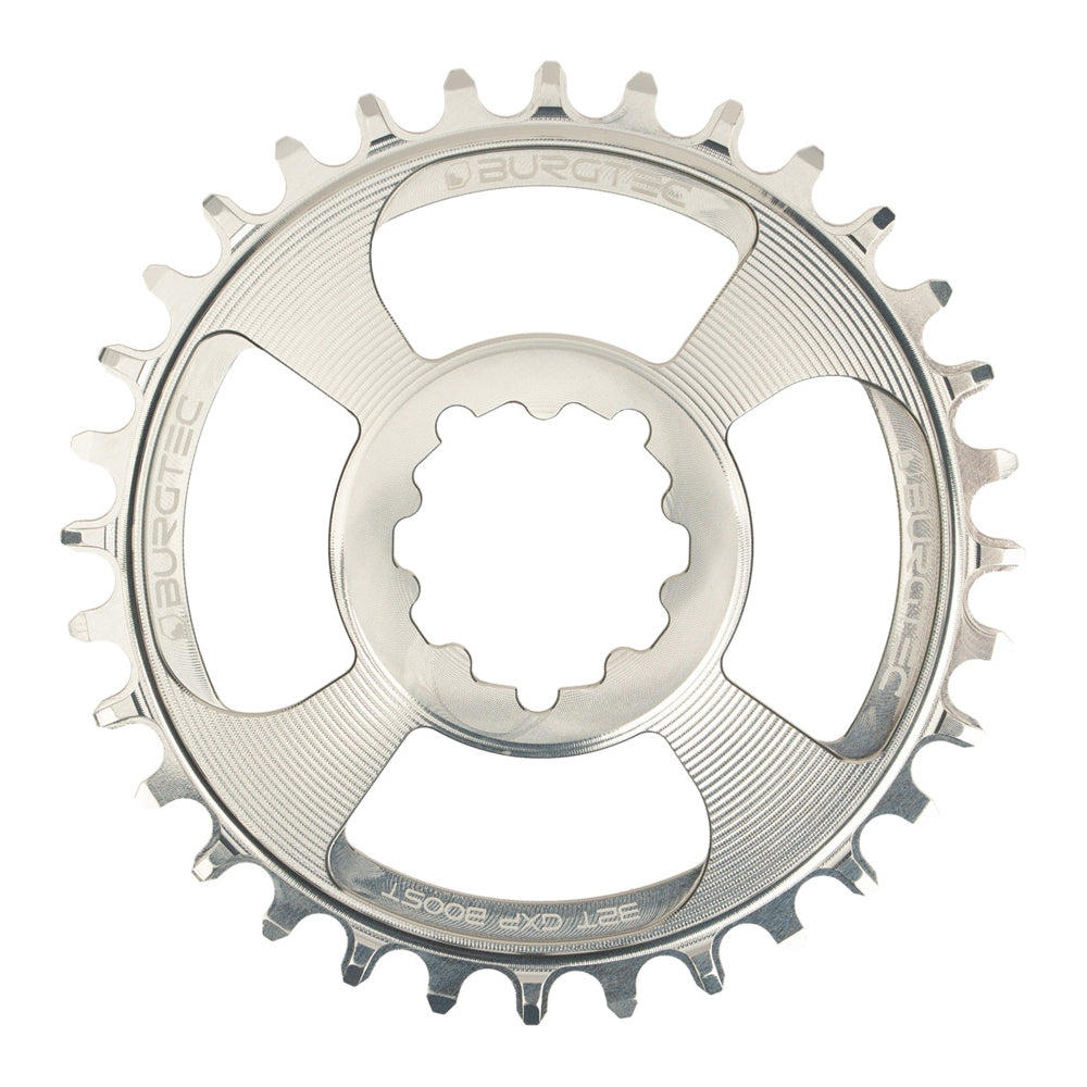 Burgtec Thick-Thin Direct Mount Chain Ring - SRAM Direct Mount - 3mm Boost - Round - Rhodium Silver - 9-12 Speed - 32T